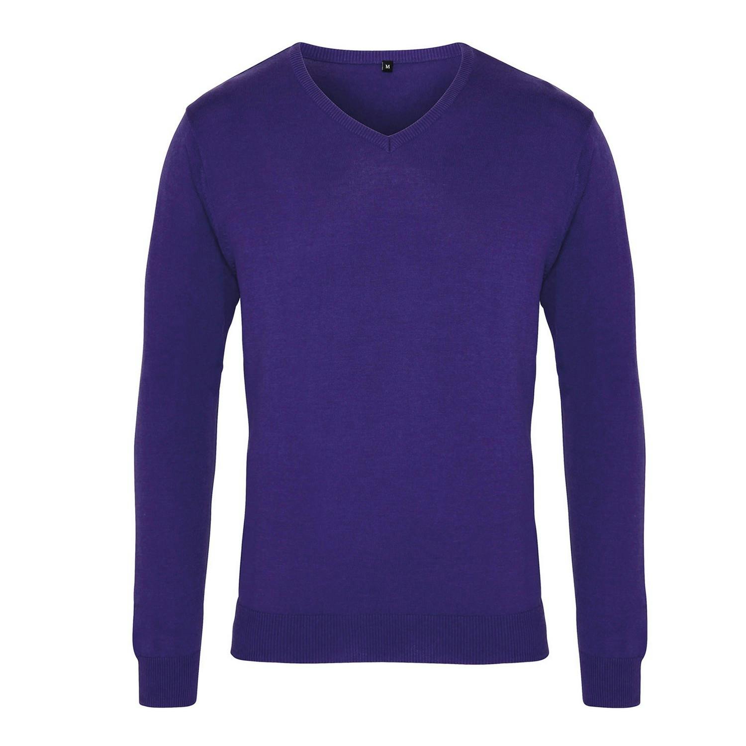 Premier Men's Purple Knitted Cotton Acrylic V Neck Sweatshirt - Xl - 55% Cotton/45% Acrylic