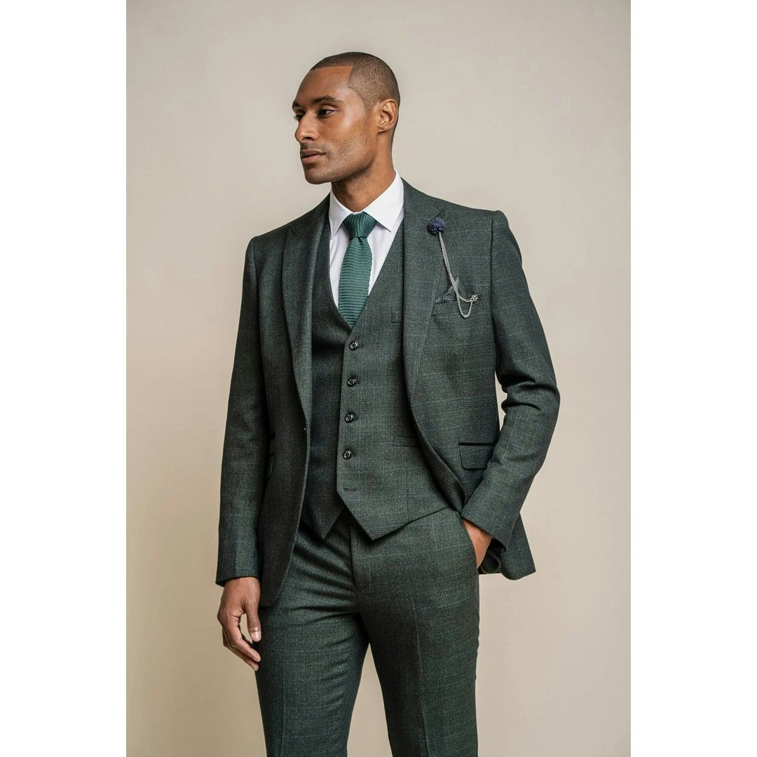 House Of Cavani Men's Green Caridi - Olive Tweed Blazer - 44
