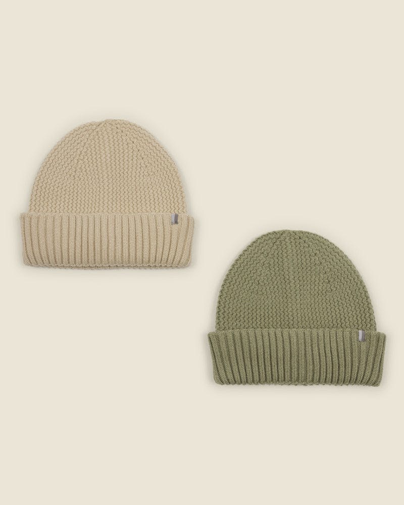 Larsson & Co Cream Kuhmo - Zig Zag 2 Pack Knitted Beanie Hat - /Sage - One Size