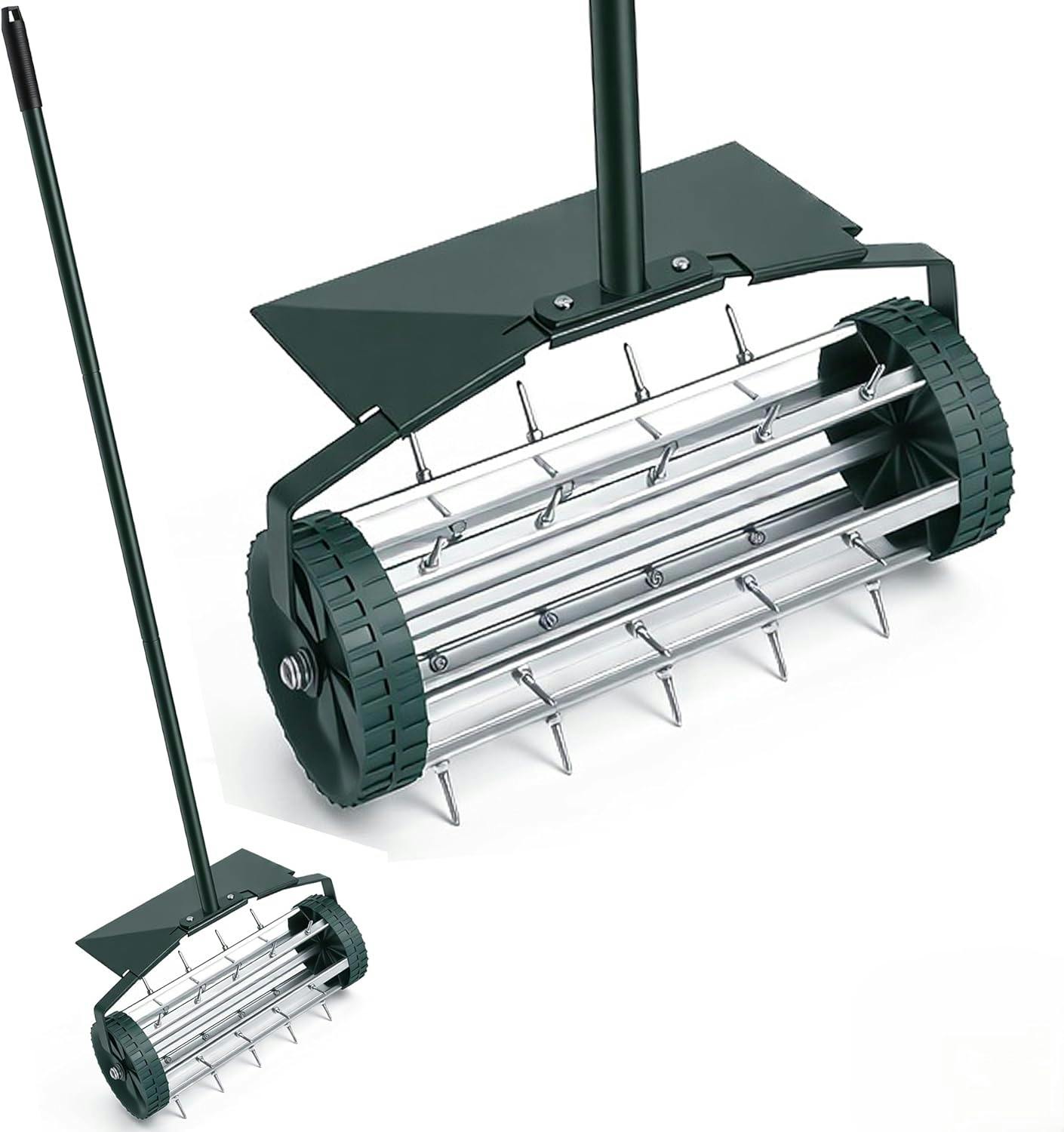 Rackhams My Garden Rolling Lawn Aerator With Handle 1.22M - Grass Spike Aerator Roller Steel Lawn Aerating Tool For Soil Aeration
