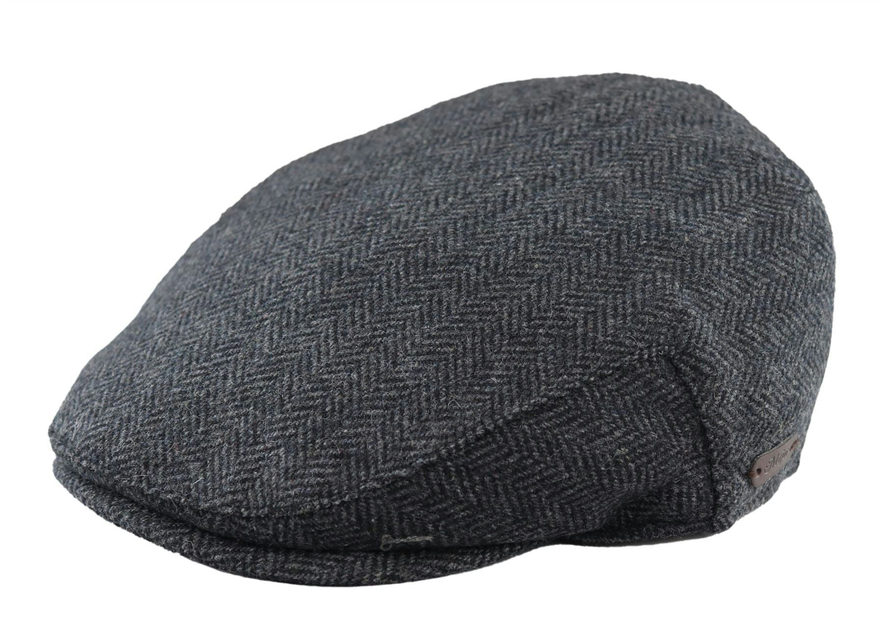 Major Men's Flat Cap Wool Herringbone Tweed Classic 1920S Unisex Del Boy - Charcoal - Small