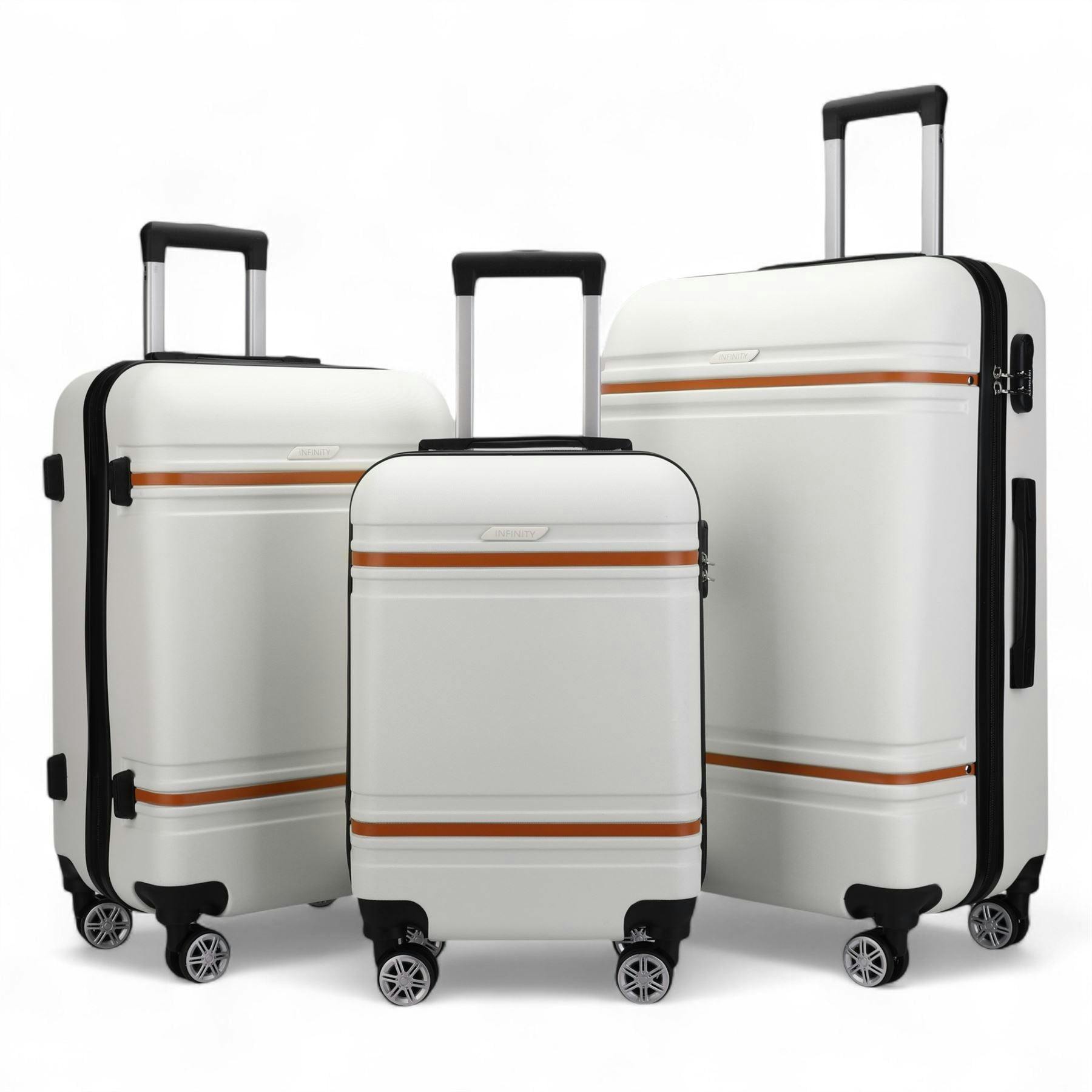 Infinity Luggage Cream Hard Shell Modern Dual 4 Wheel Luggage Suitcase Set - Set Of 3