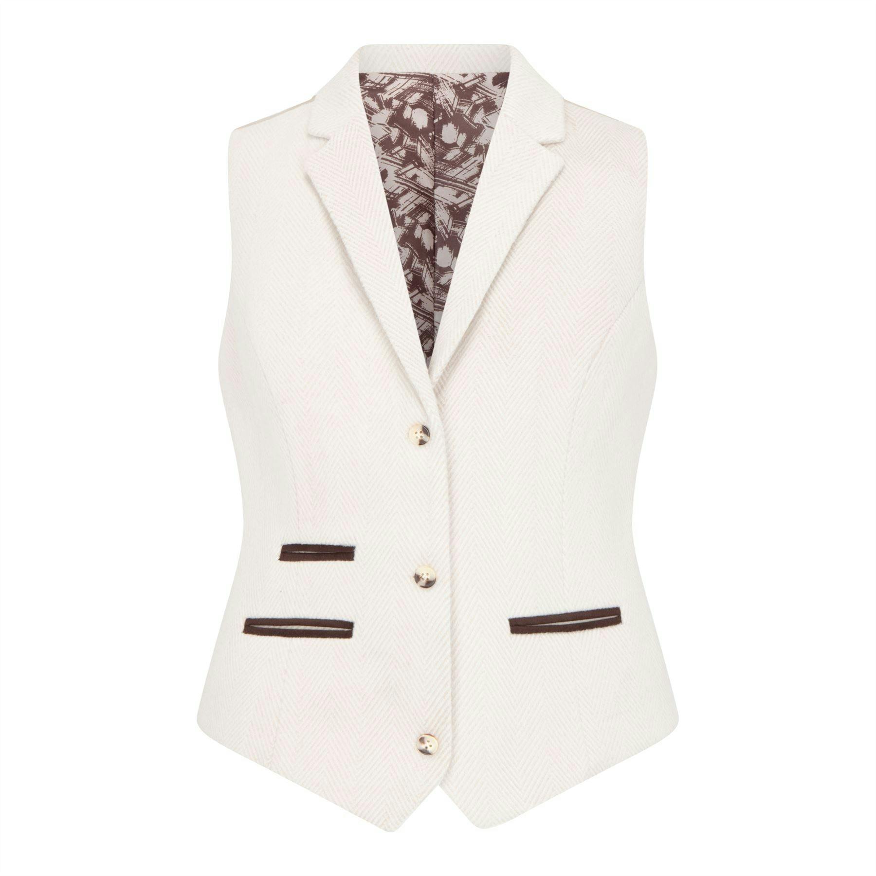 Truclothing Women's Cream Tailored Fit Wool Blend Tweed Waistcoat - Uk M/12 | Eu 38 | Us 8