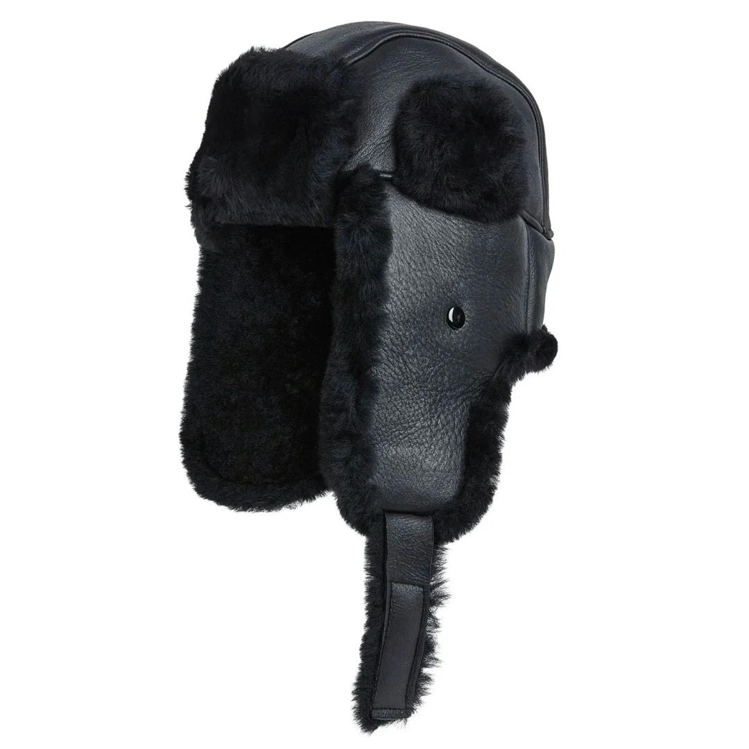 Infinity Leather Men's Black Leather Company Raf Aviator Sheepskin B-55 Navigator Hat - Large
