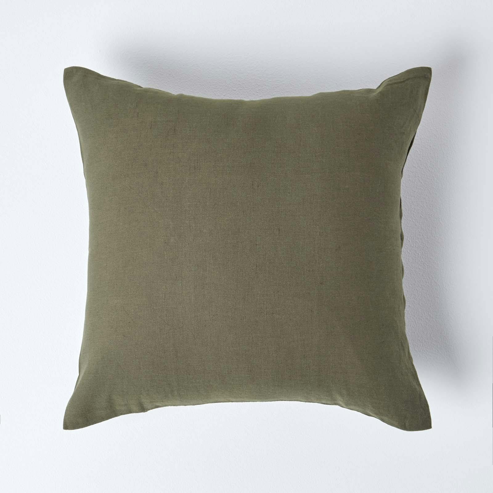 Rackhams Green French Flax Linen Pillowcase, European Size - Khaki - 60 X 60 Cm