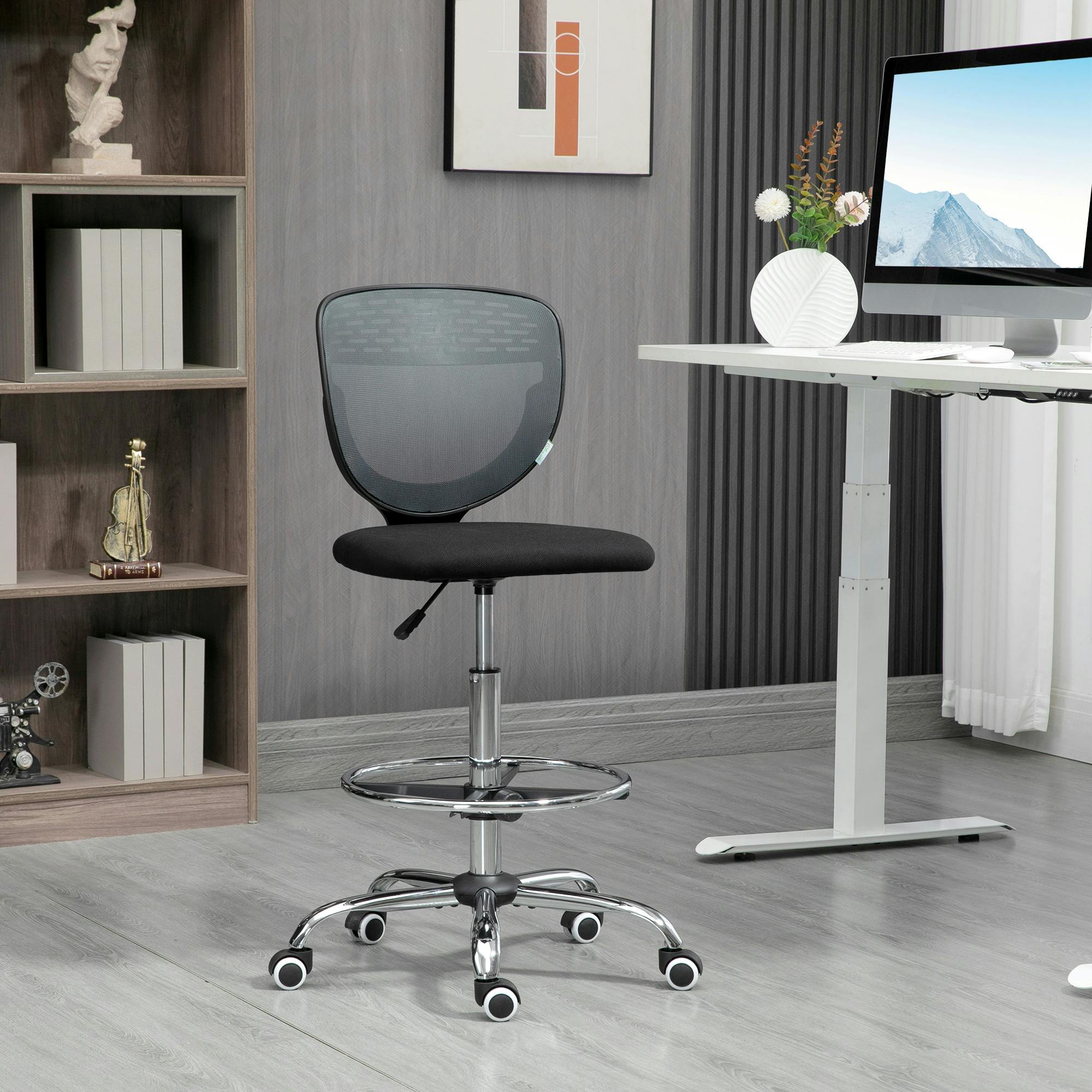 Blue Pirate Grey Vinsetto Draughtsman Chair, Tall Office Chair With Lumbar Support, - Image 3