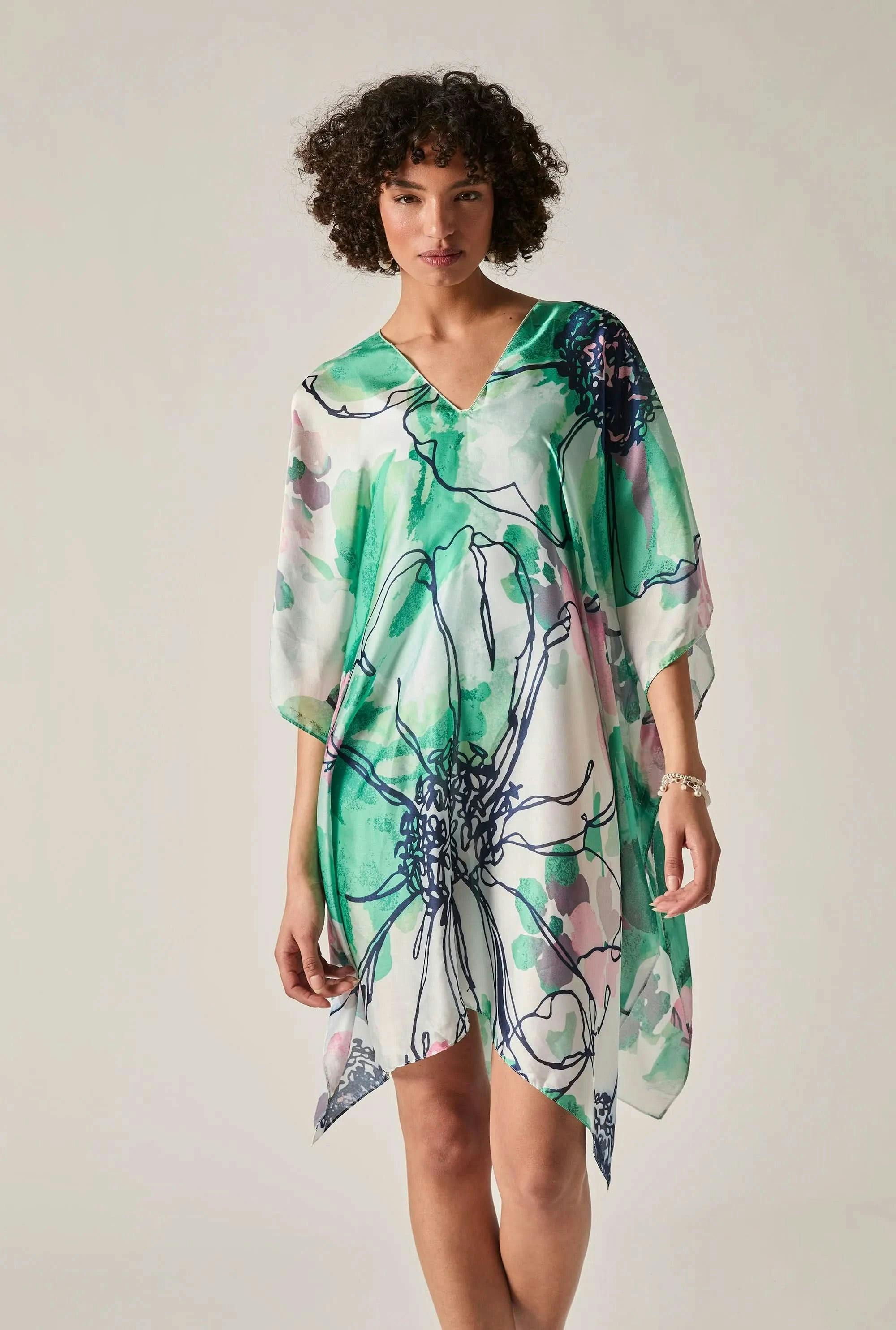 James Lakeland Green Floral Sketch Kaftan