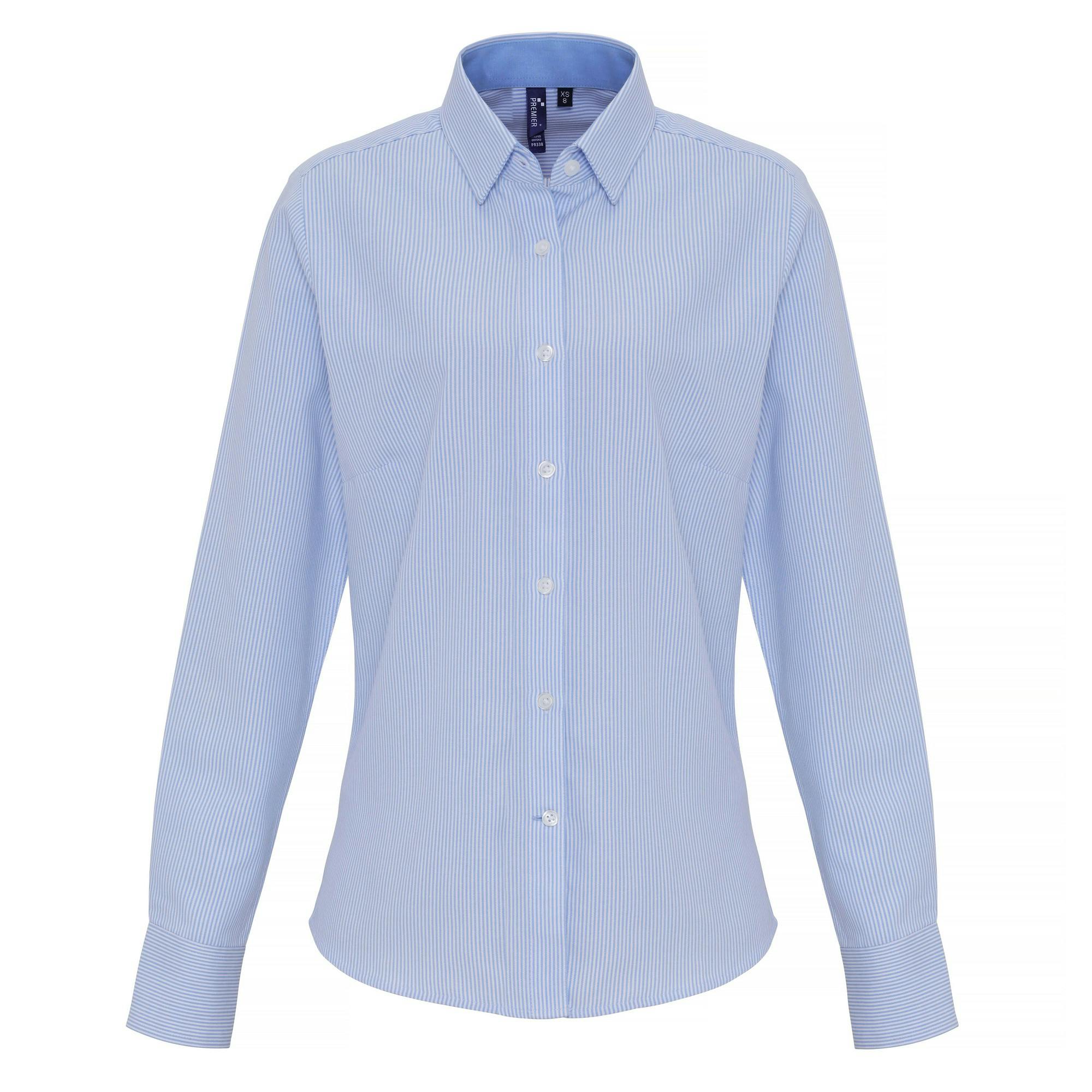 Premier Women's White Cotton Rich Oxford Stripe Blouse In | Size: Xs - Image 3