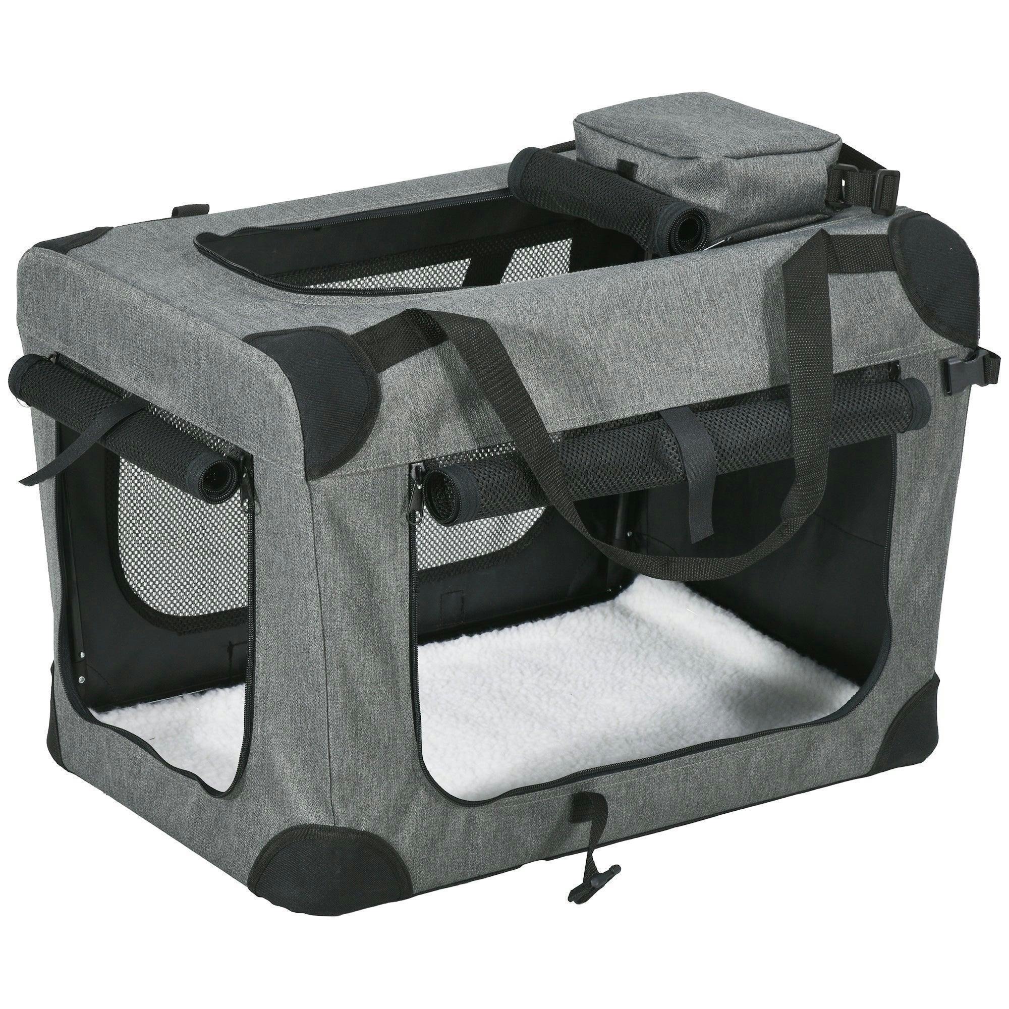 Pawhut Grey Folding Pet Carrier Bag House W/ Cushion Storage In - Image 5
