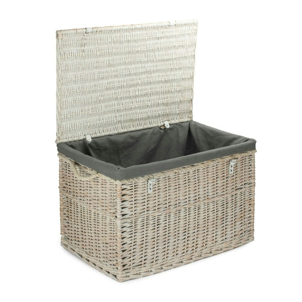 Rackhams Grey Large Whitewash Finish Storage Wicker Basket