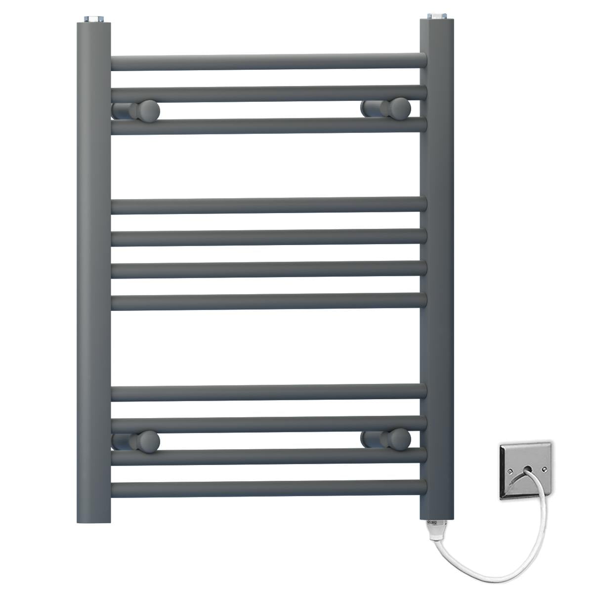 Rackhams Anthracite/Grey 550Mm X 600Mm Flat Electric Pre-Filled Heated Towel Rail Radiator For Bathroom Designer Standard Element
