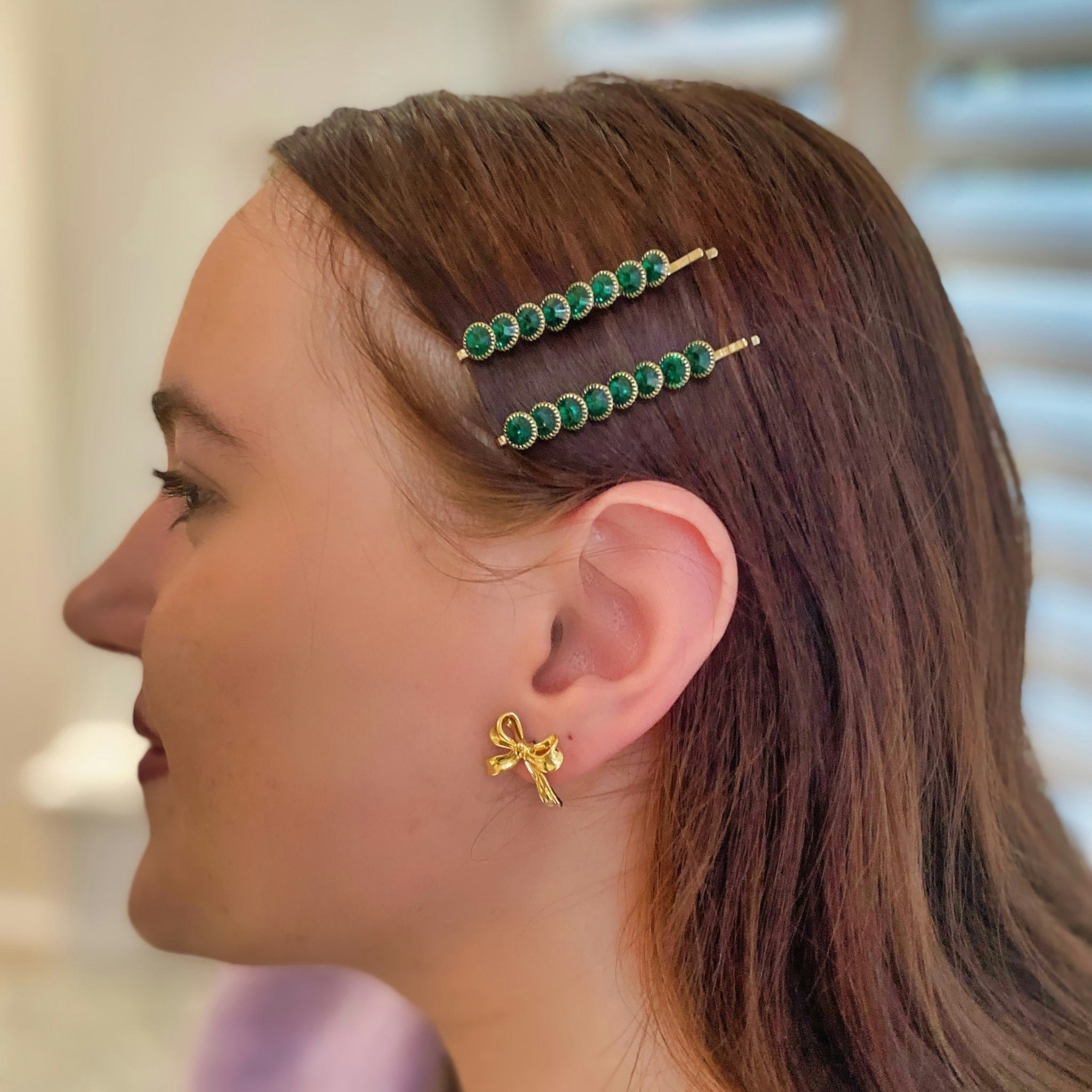 Queenmee Accessories Green/Gold Hair Slides Hair Grips