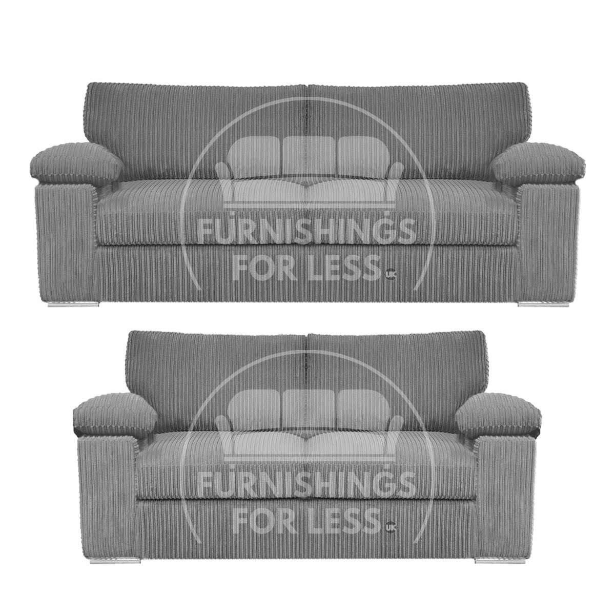 Rackhams Grey Delta Full Jumbo Cord 3 + 2 Seater Sofa Suite