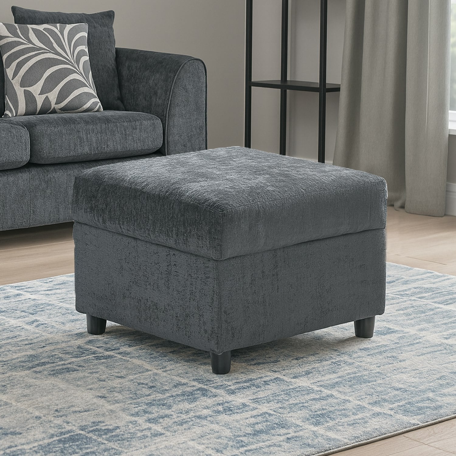 Rackhams Black/Grey Zink Fabric Chenille Or Footstool