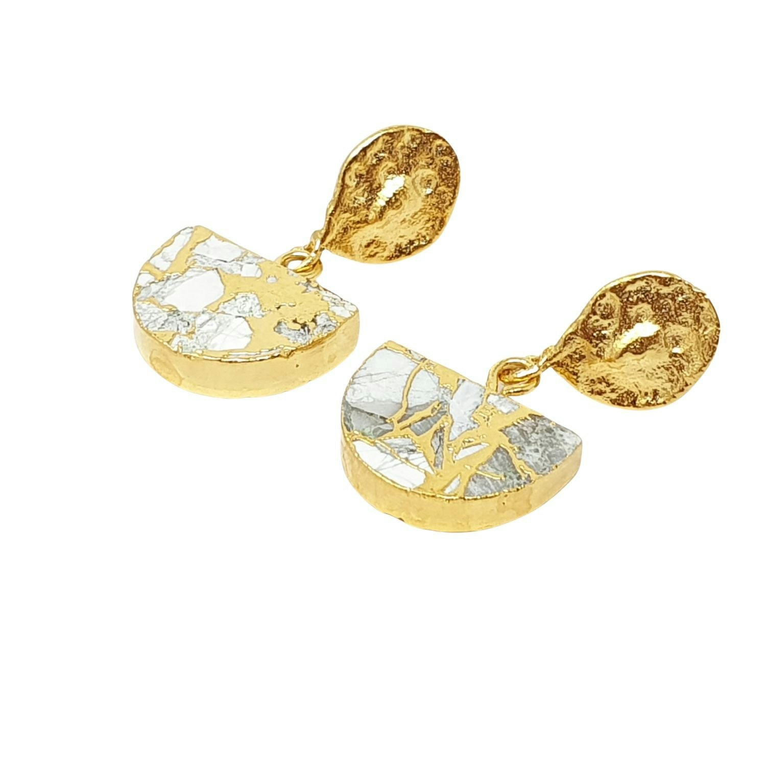 Harfi Gold Moonstone June Birthstone Statement Hammered Plated Earrings