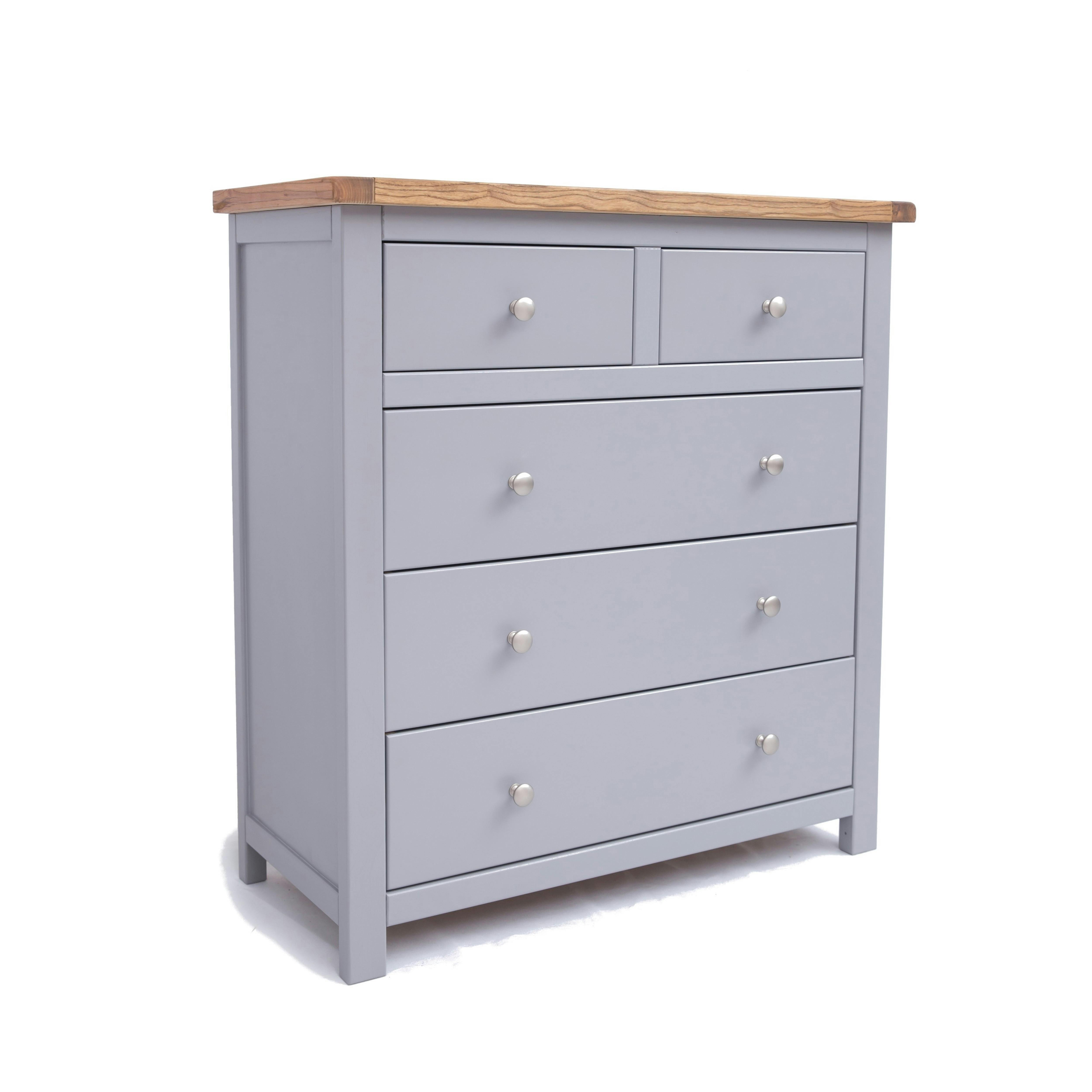 Rackhams Grey Mirano 5 Drawer Chest Of Drawers Chrome Knob