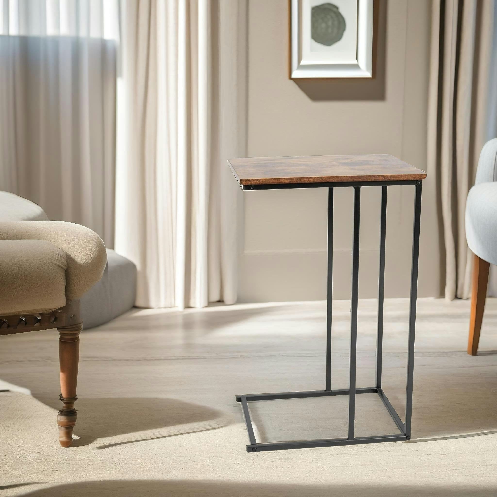 Rackhams Brown C Shaped Side Table Rustic