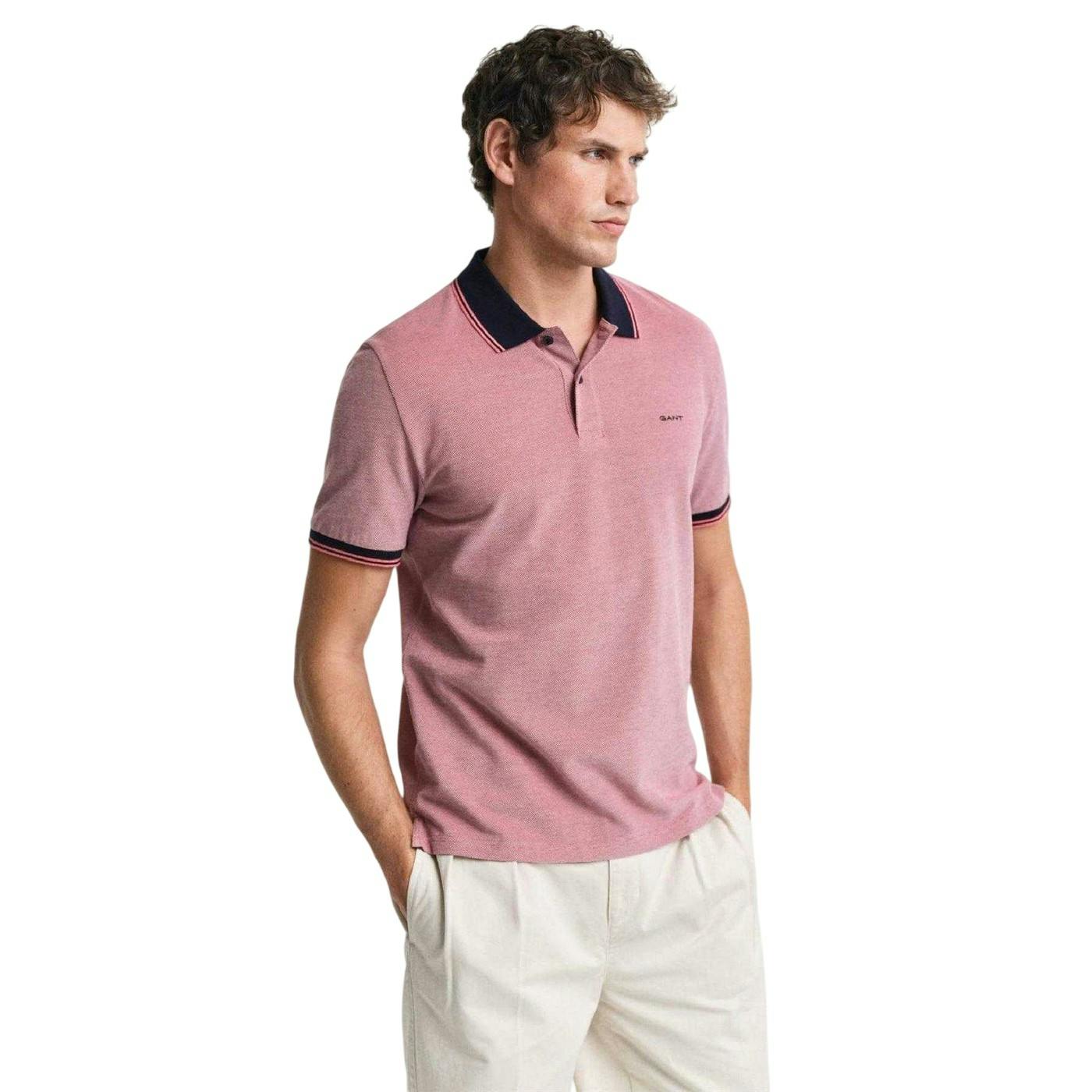 Gant Men's Red Oxford Short-Sleeved Polo Shirt - L - 100% Cotton
