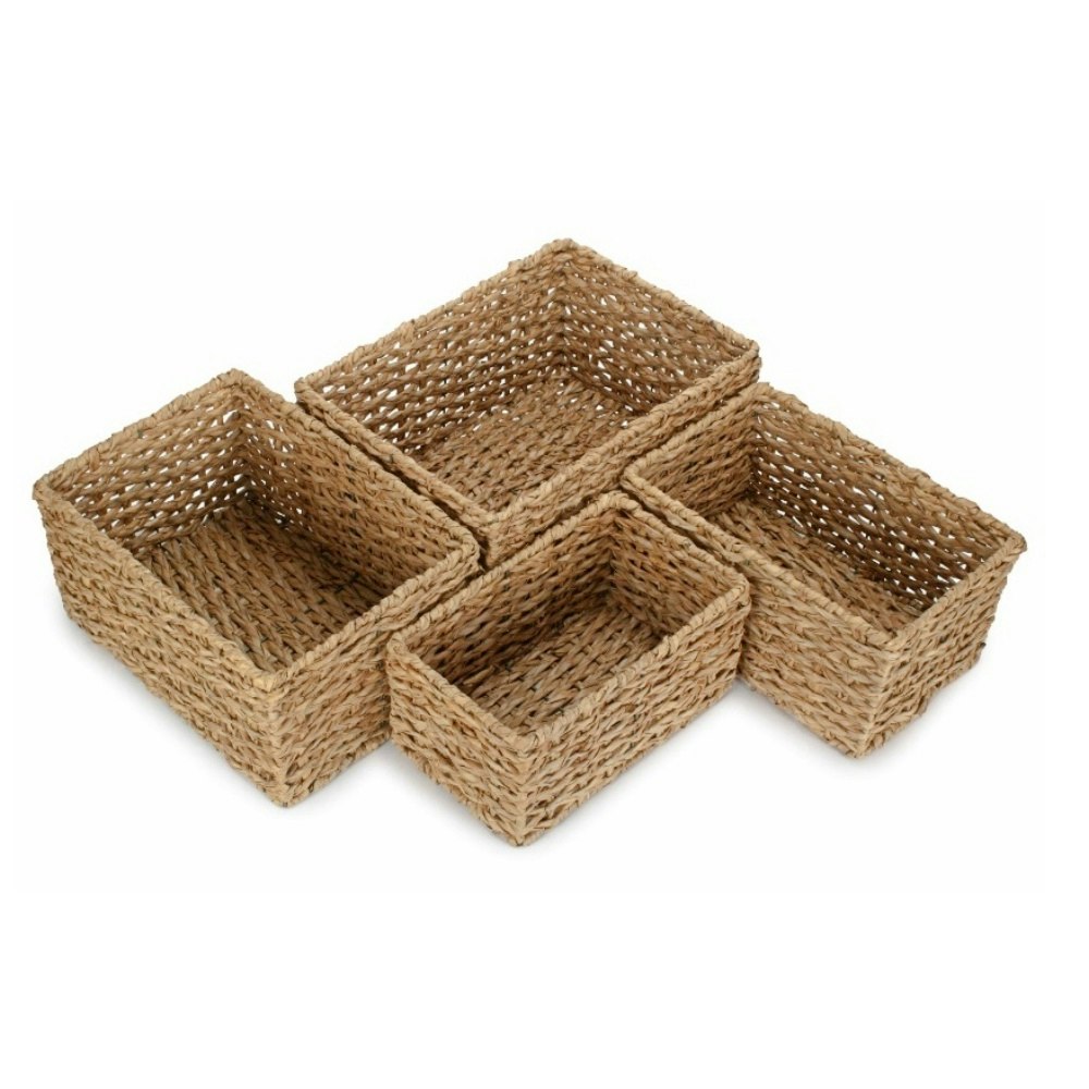 Rackhams Red Thatch Grass Woven Storage Basket - Set Of 4