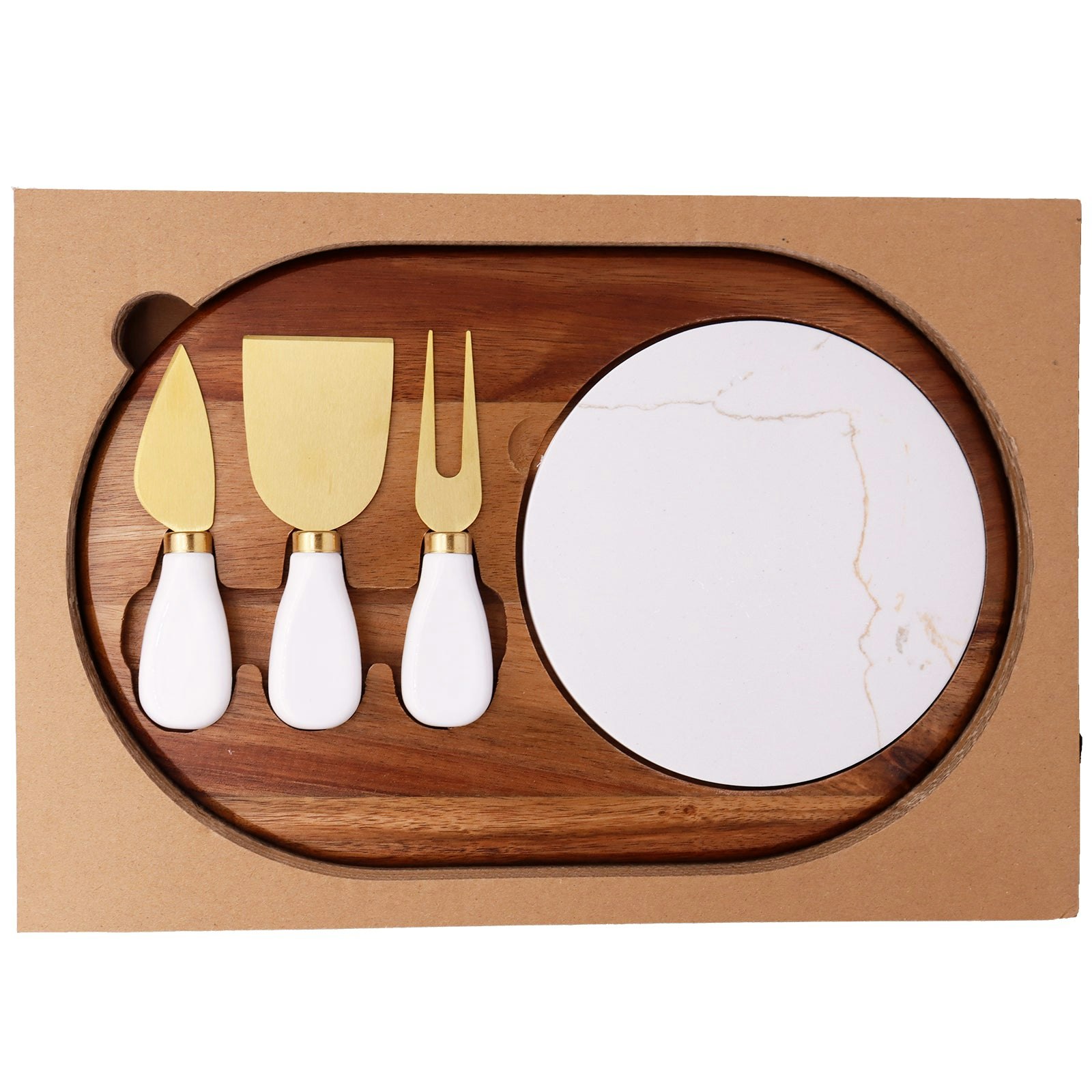 Rackhams White/Gold Acacia Wood & Marble Cheese Board Set