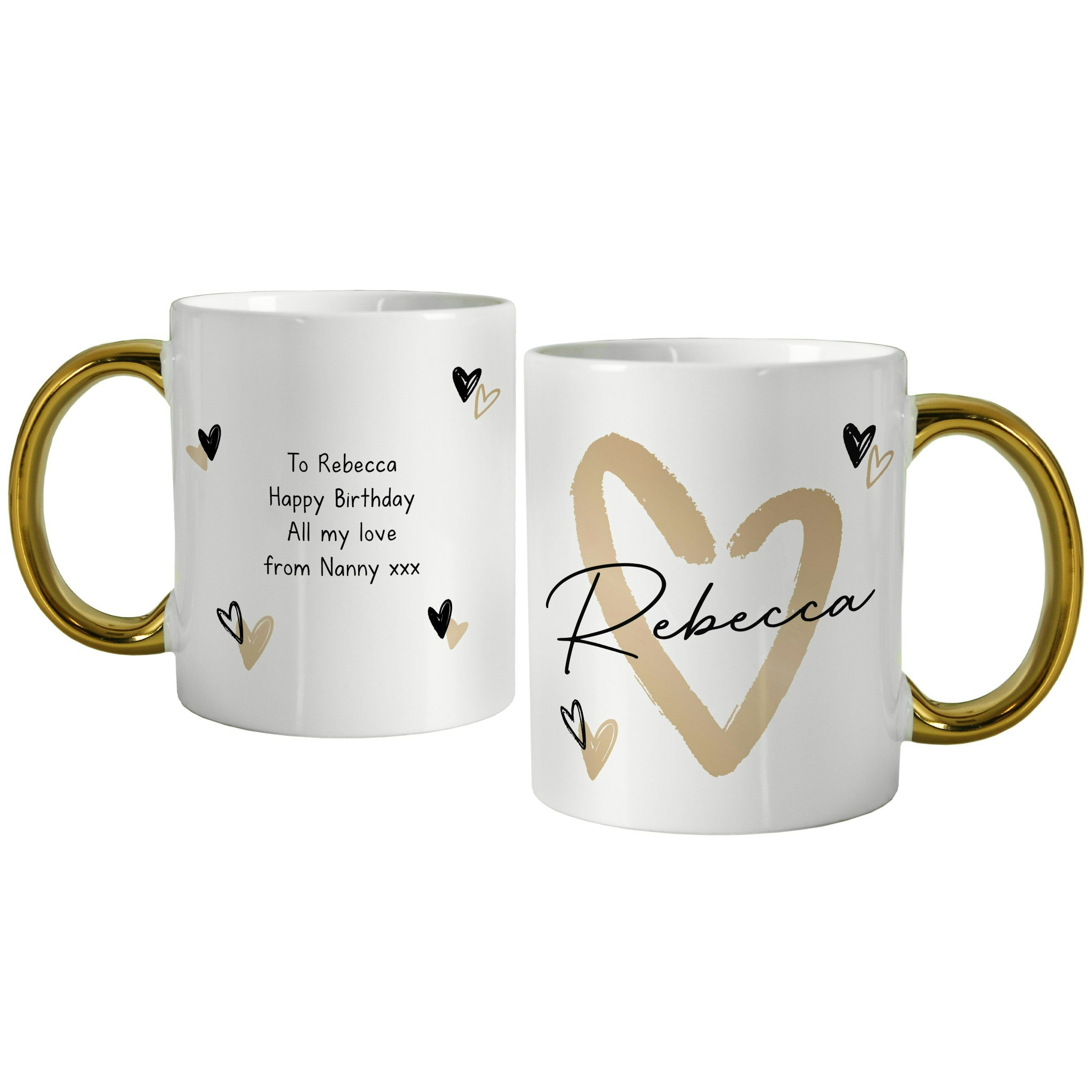 Rackhams Gold Personalised Hearts Handled Mug