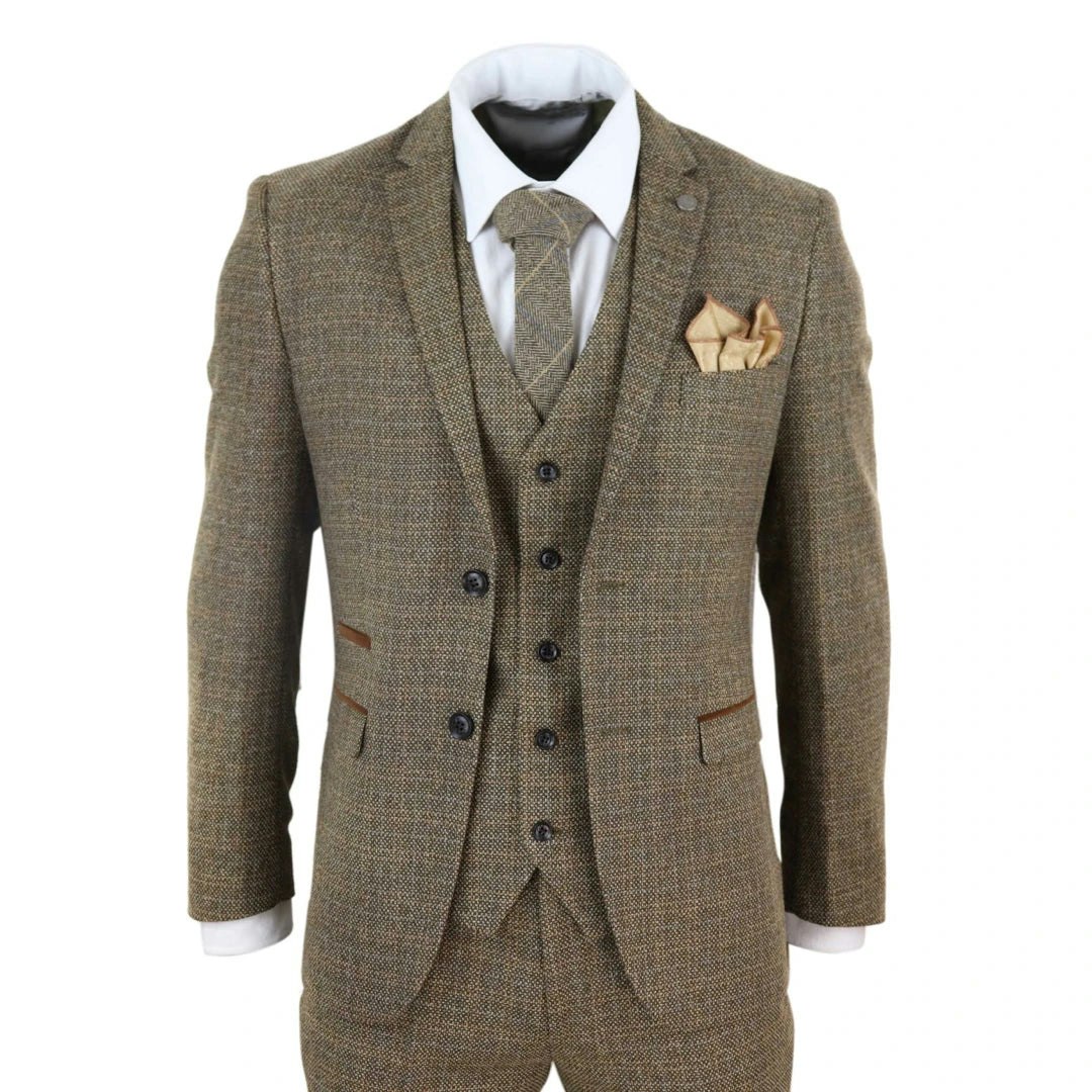 Paul Andrew Men's Brown Ralph - 3 Piece Suit Tweed Check 1920S - 38" Jacket 32" Trousers