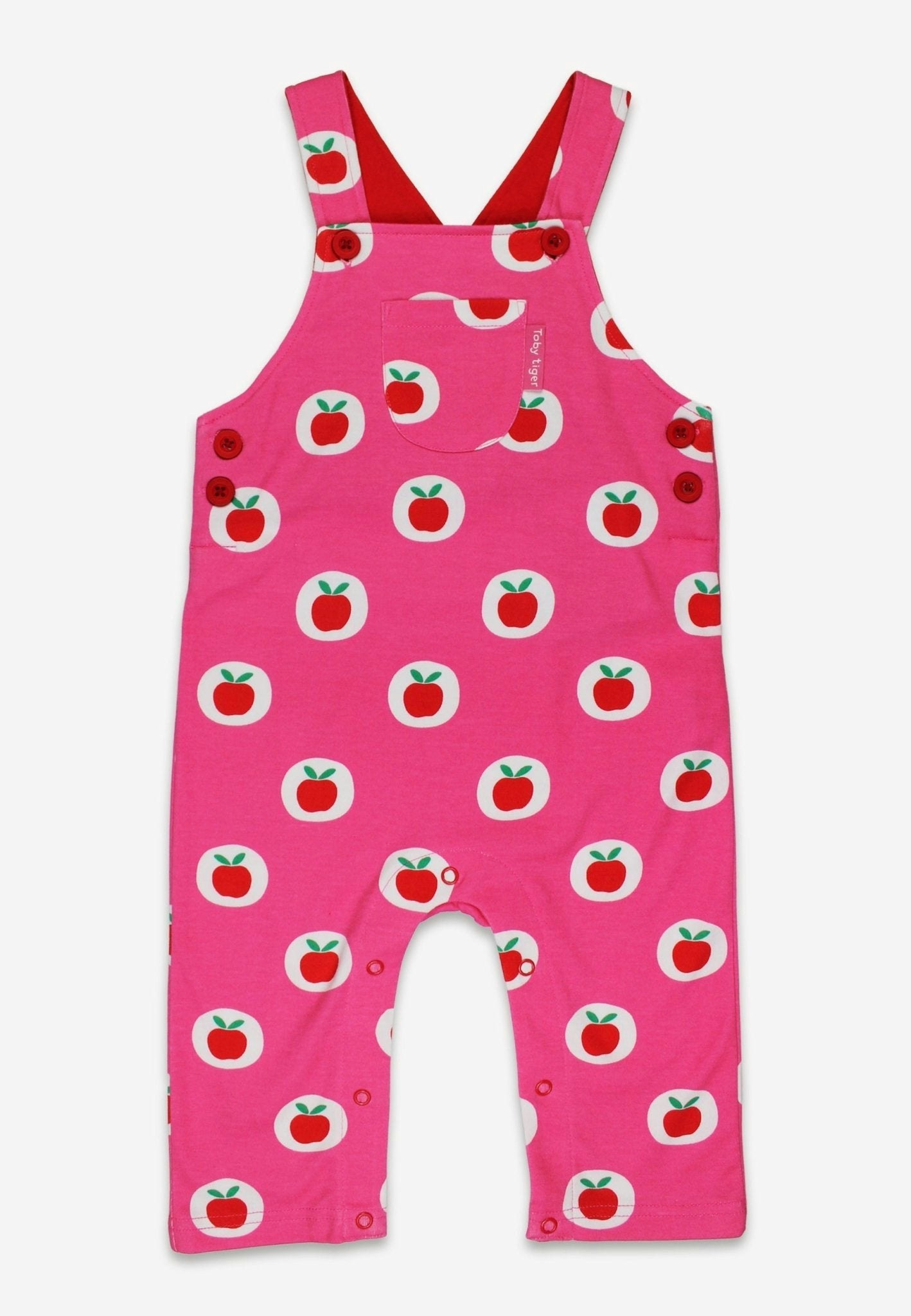 Toby Tiger Red Organic Apple Print Dungarees - 2-3Y / 98Cm