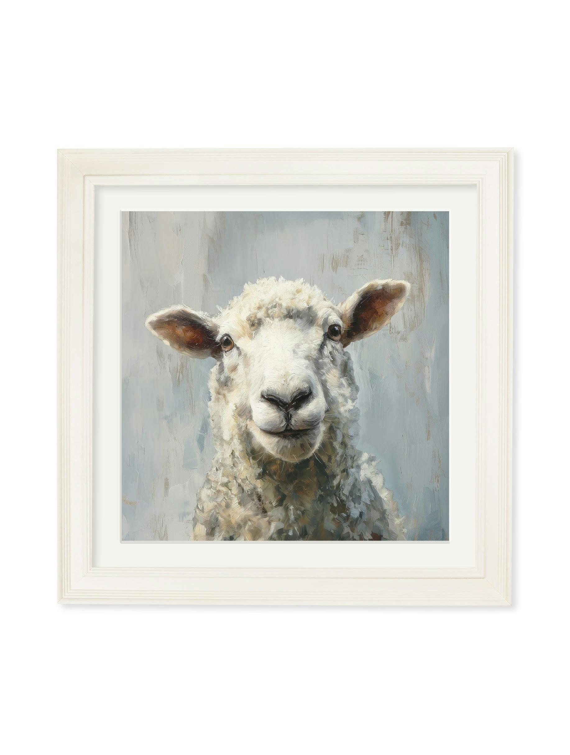 Exceptional Art Cream The Jolly Sheep - Hurstwood Square Frame - The Jolly Sheep - 96 X 96Cm