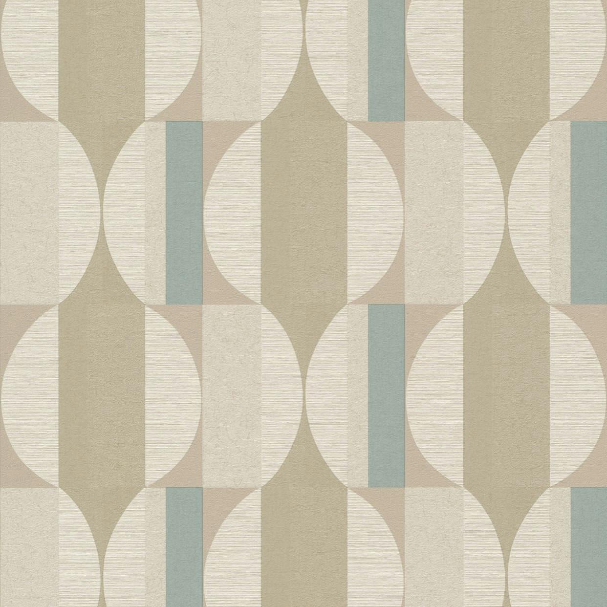 Grandeco Boutique Fuma Blue And Beige Retro Geometric Embossed Wallpaper - Image 5