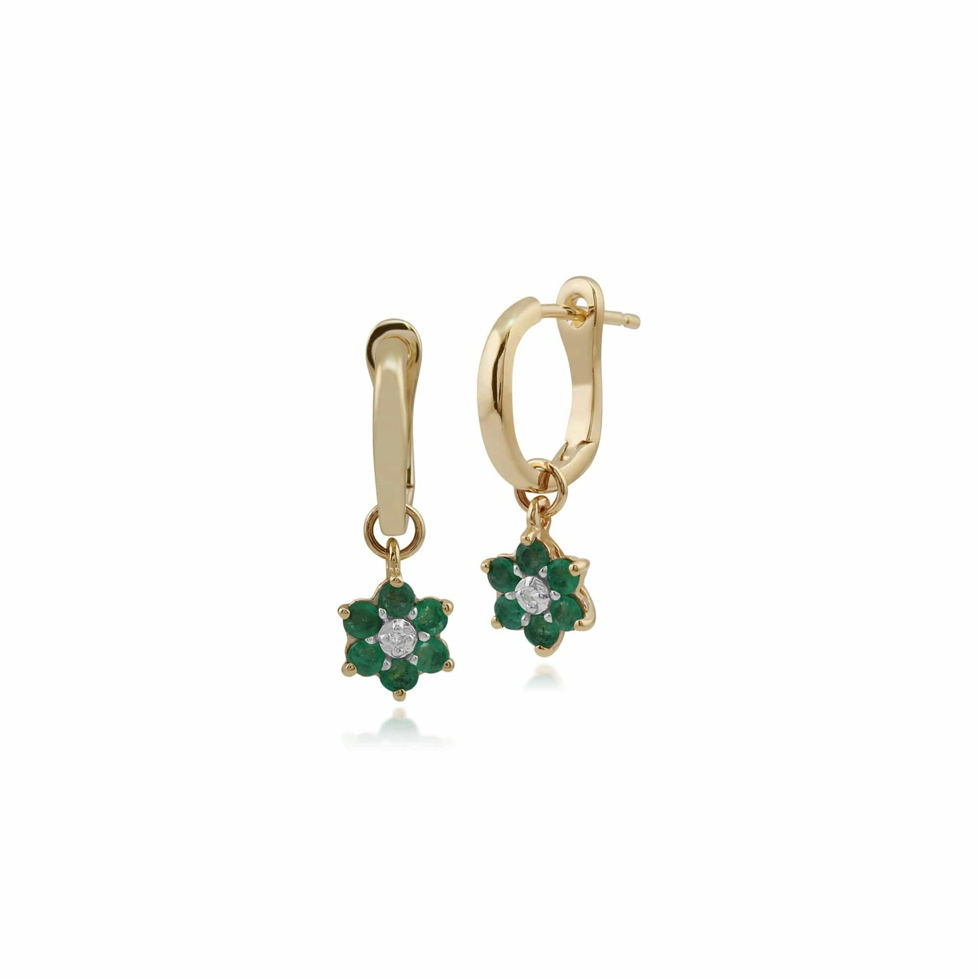 Gemondo Yellow/Gold Floral Round Emerald & Diamond Omega Clip Hoop Earrings In 9Ct - 9Ct 0.37Ct Emerald & Diamond Floral Drop Earrings