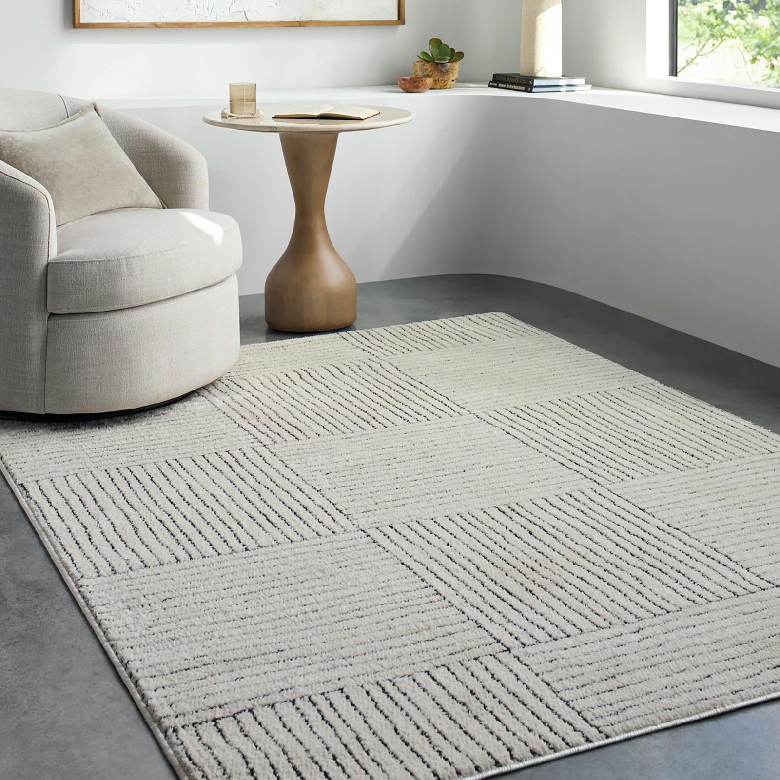Livabliss Ivory/Brown Galey Alix Architect-Modern Graphic High Pile Rug - 80 X 220 Cm