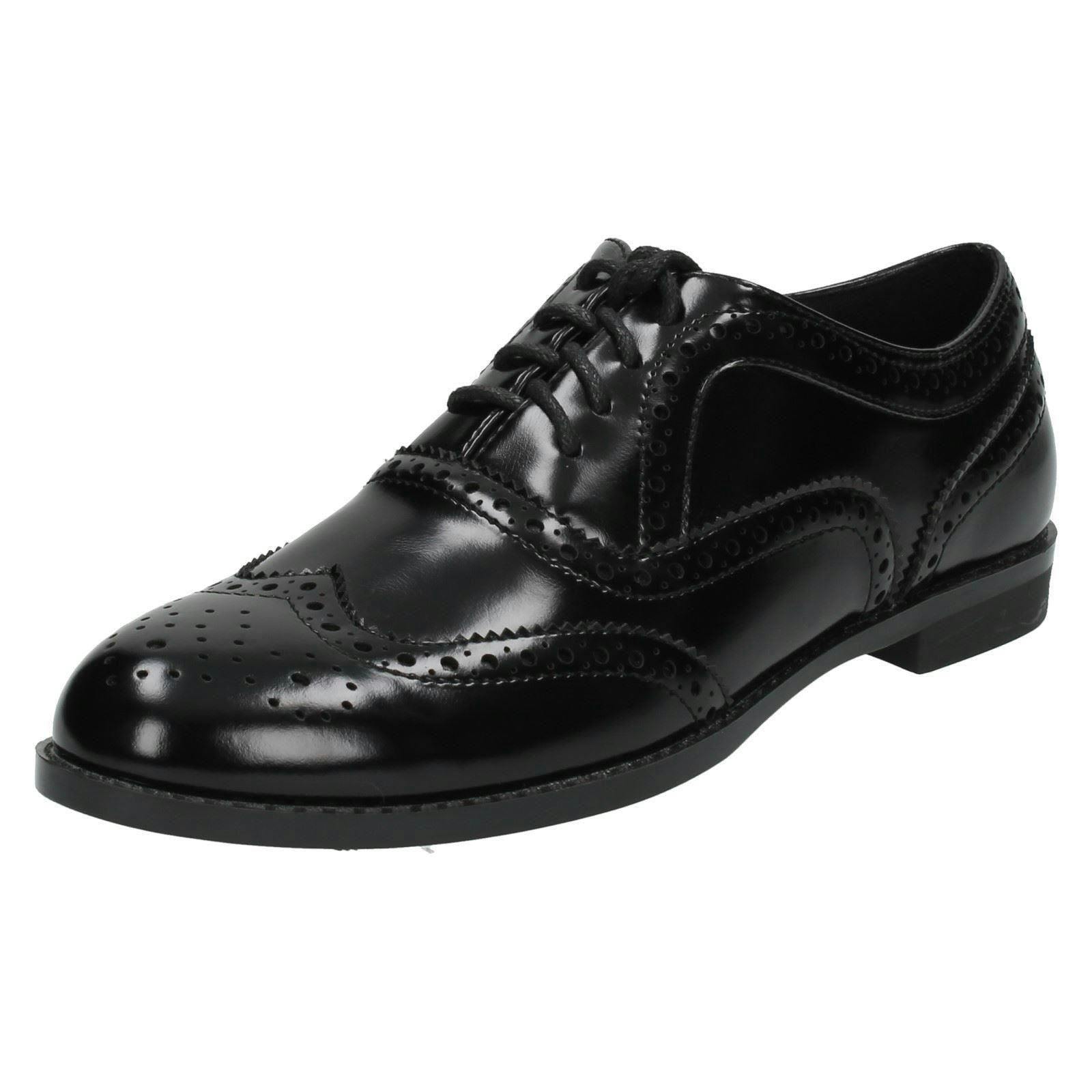 Spot On Women's Black Casual Brogue Style Shoes - Synthetic Patent - Uk 6