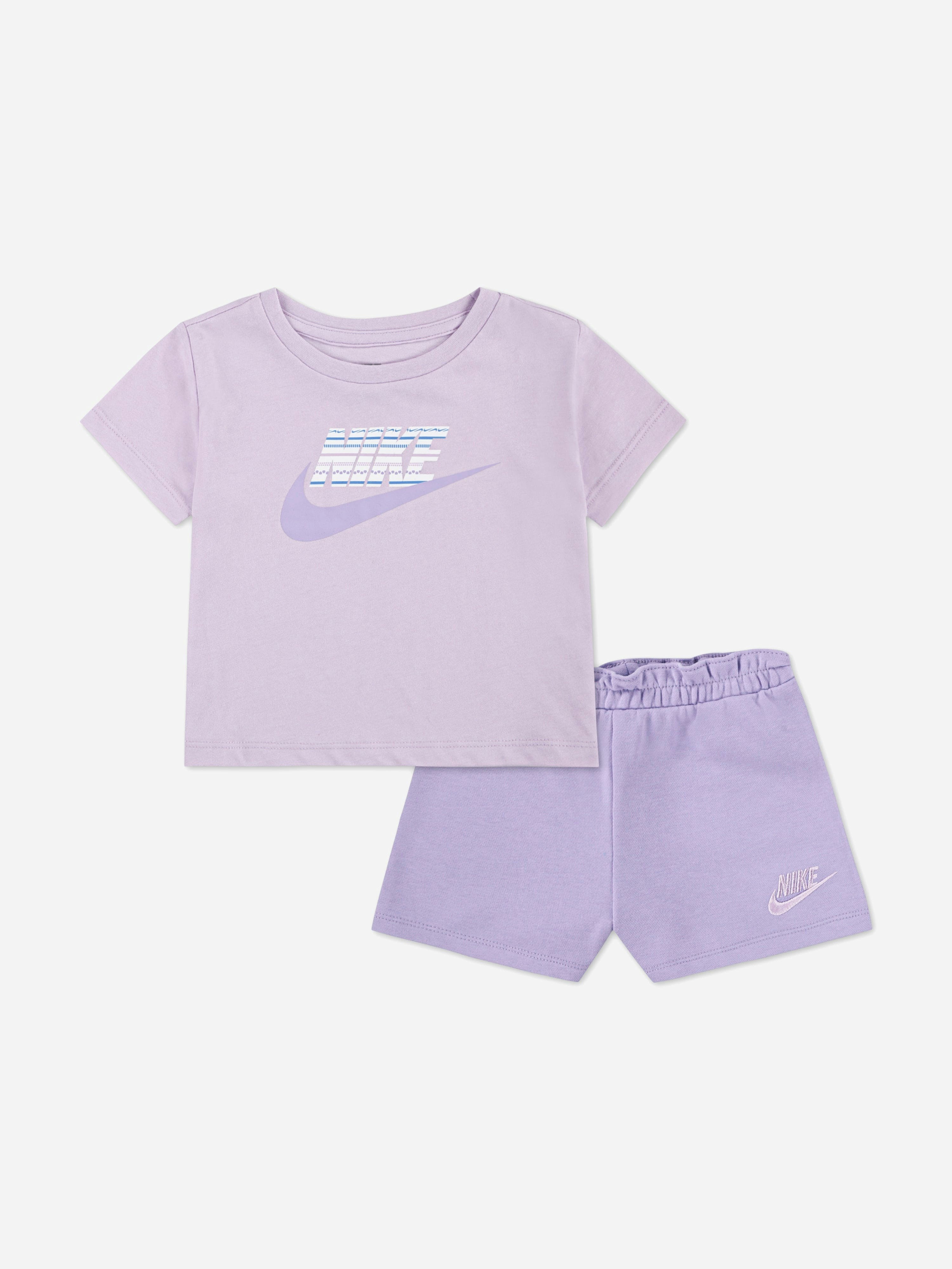 Nike Girls Purple Jersey And French Terry Short Set In - 24 Mths