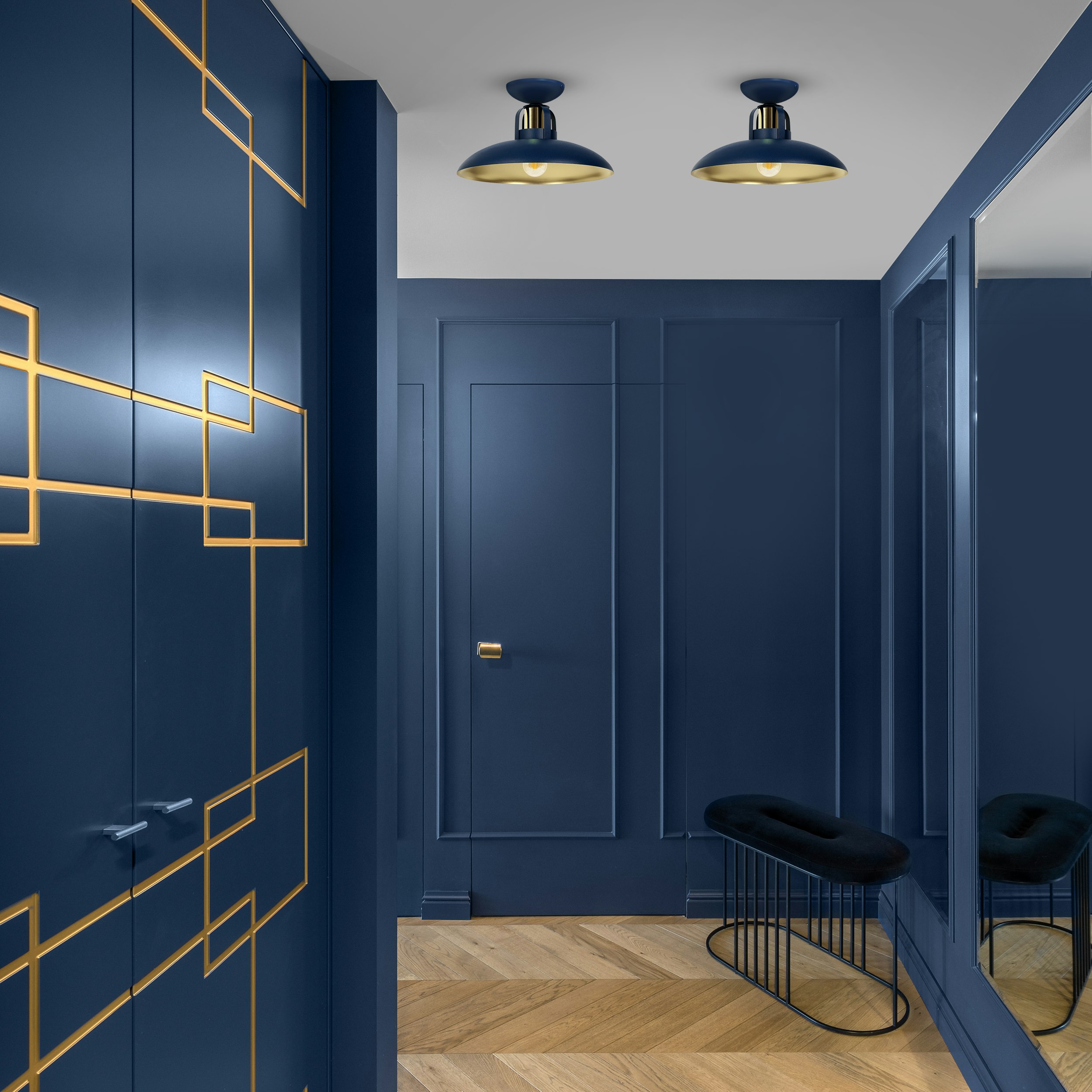 Milagro Blue/Gold Ceiling Lamp Felix Navy 1Xe27