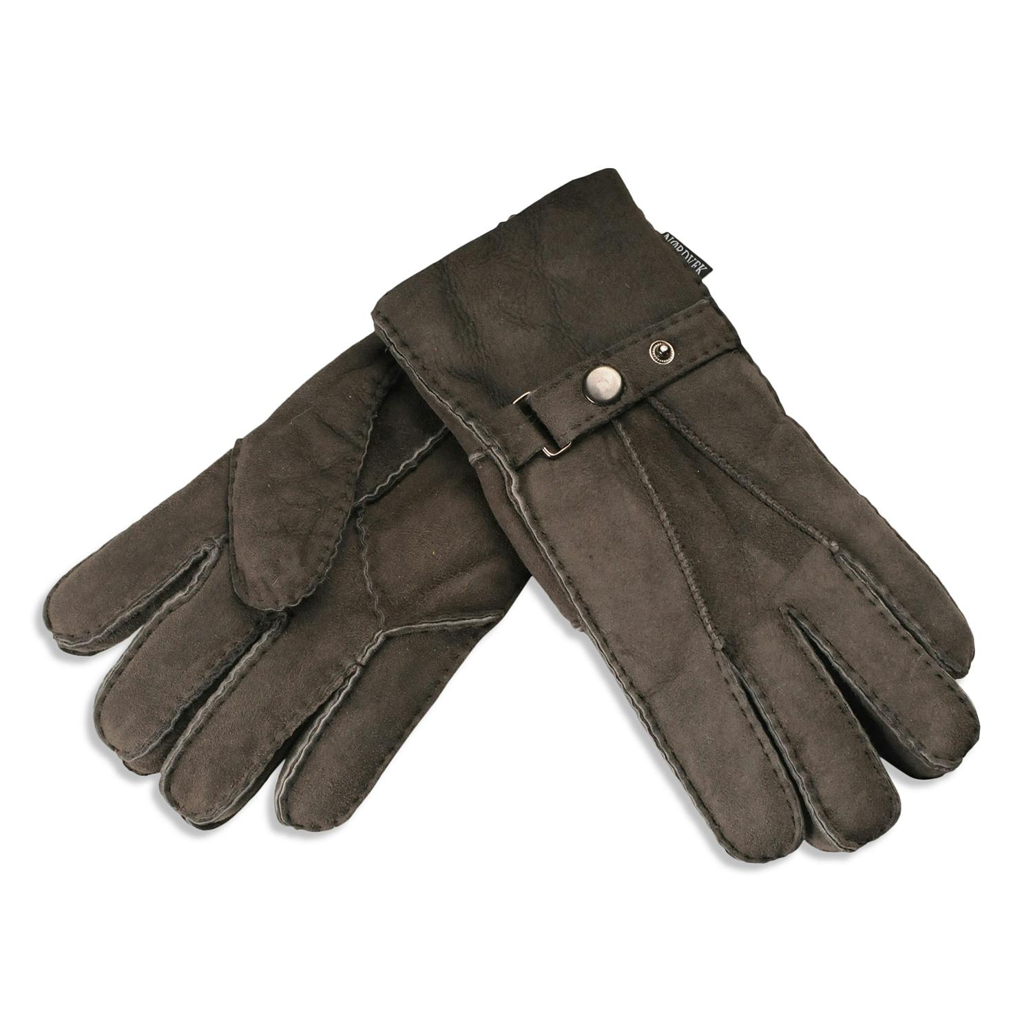 Nordvek Men's Grey Sheepksin Gloves With Buckle Strap - L/Xl - 10 - Stone