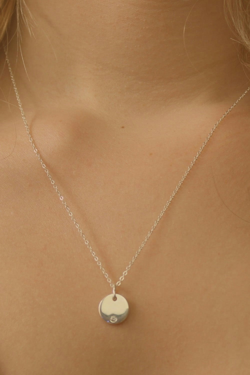Elk & Bloom Silver Dainty Disc Necklace - 44Cm Full Necklace - No Thank You