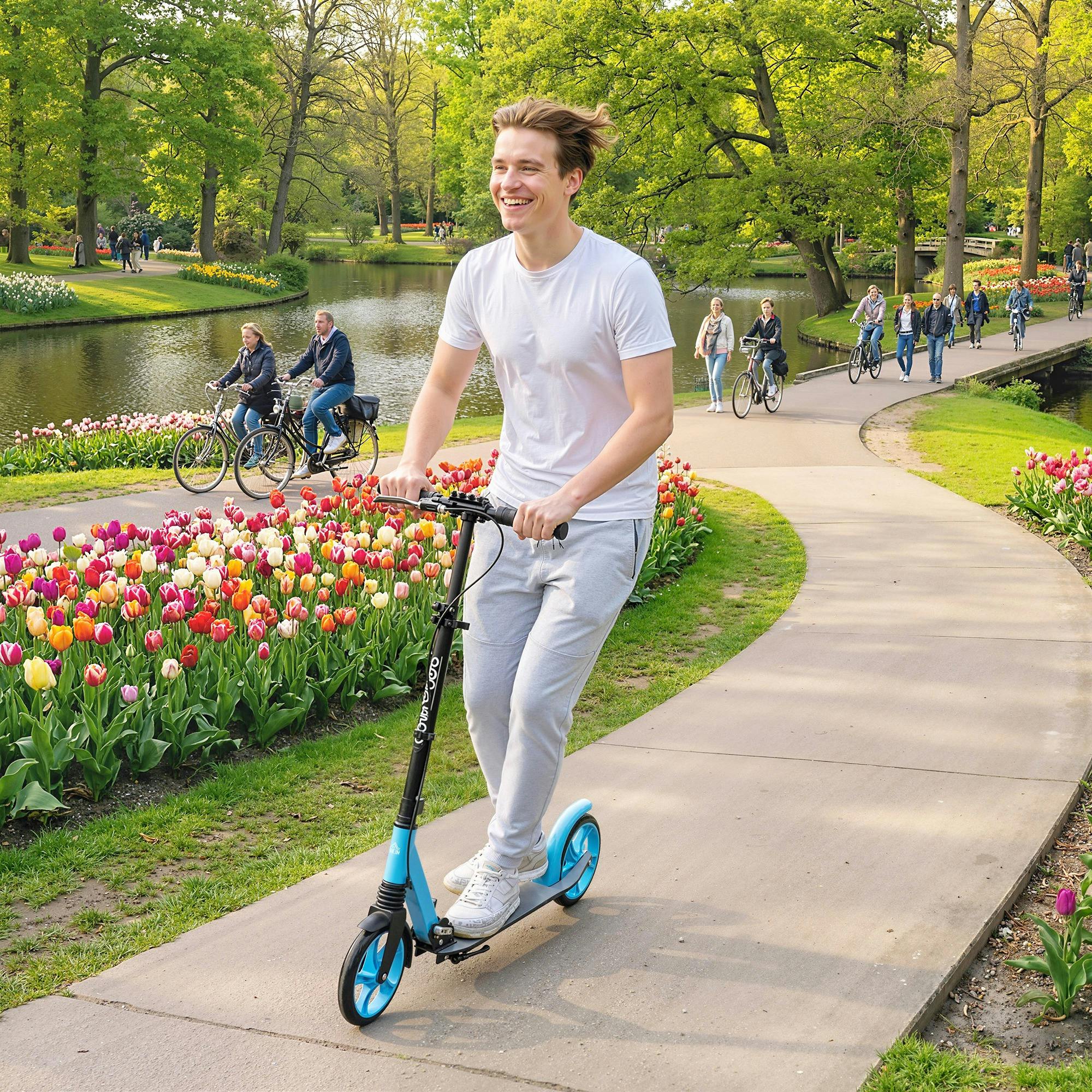 Homcom Blue/Black Folding Kick Scooter For 14+ W/ Adjustable Height - Kick Scooter - And