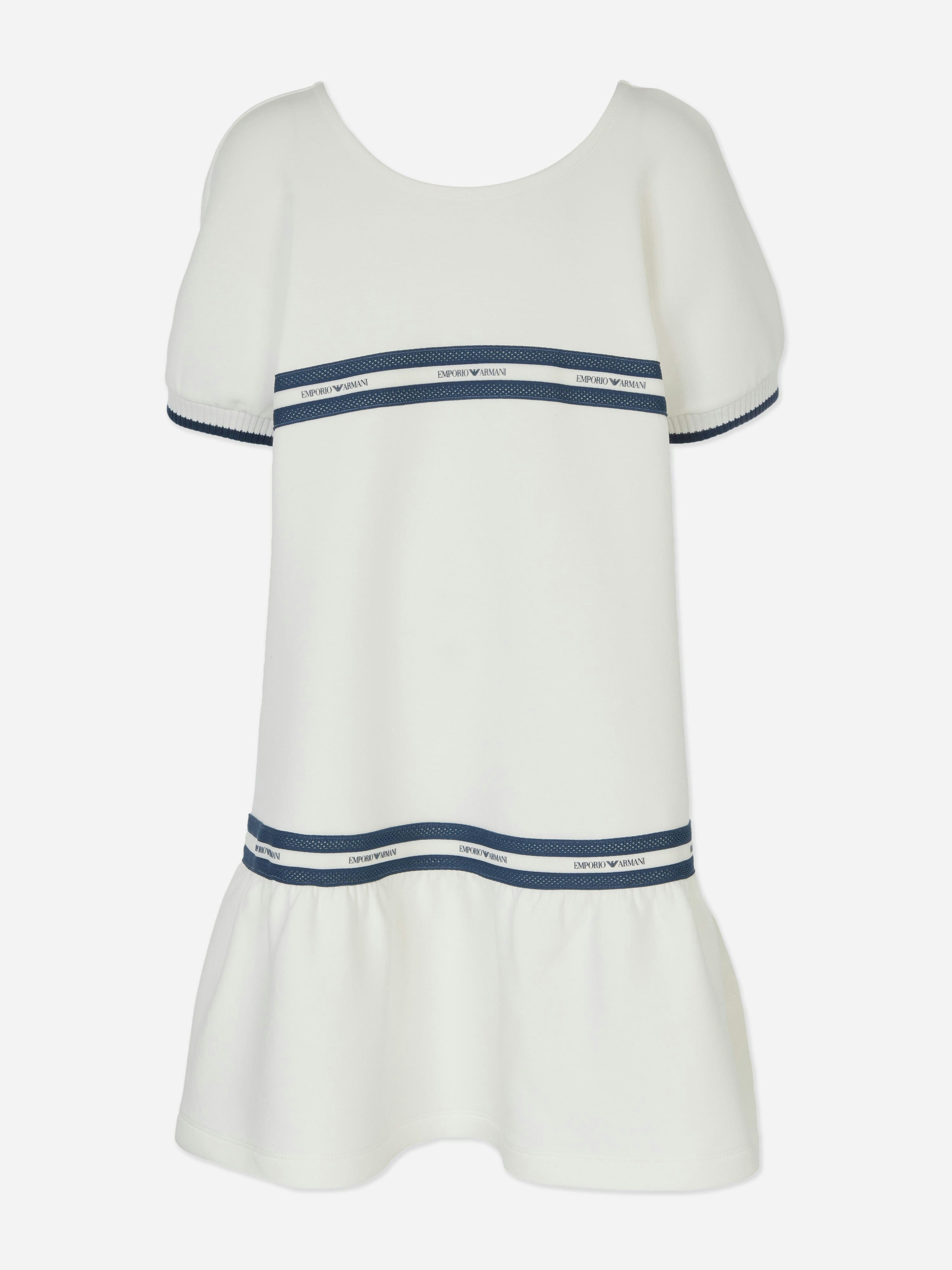 Emporio Armani Girls White Logo Tape Dress In - 14 Yrs