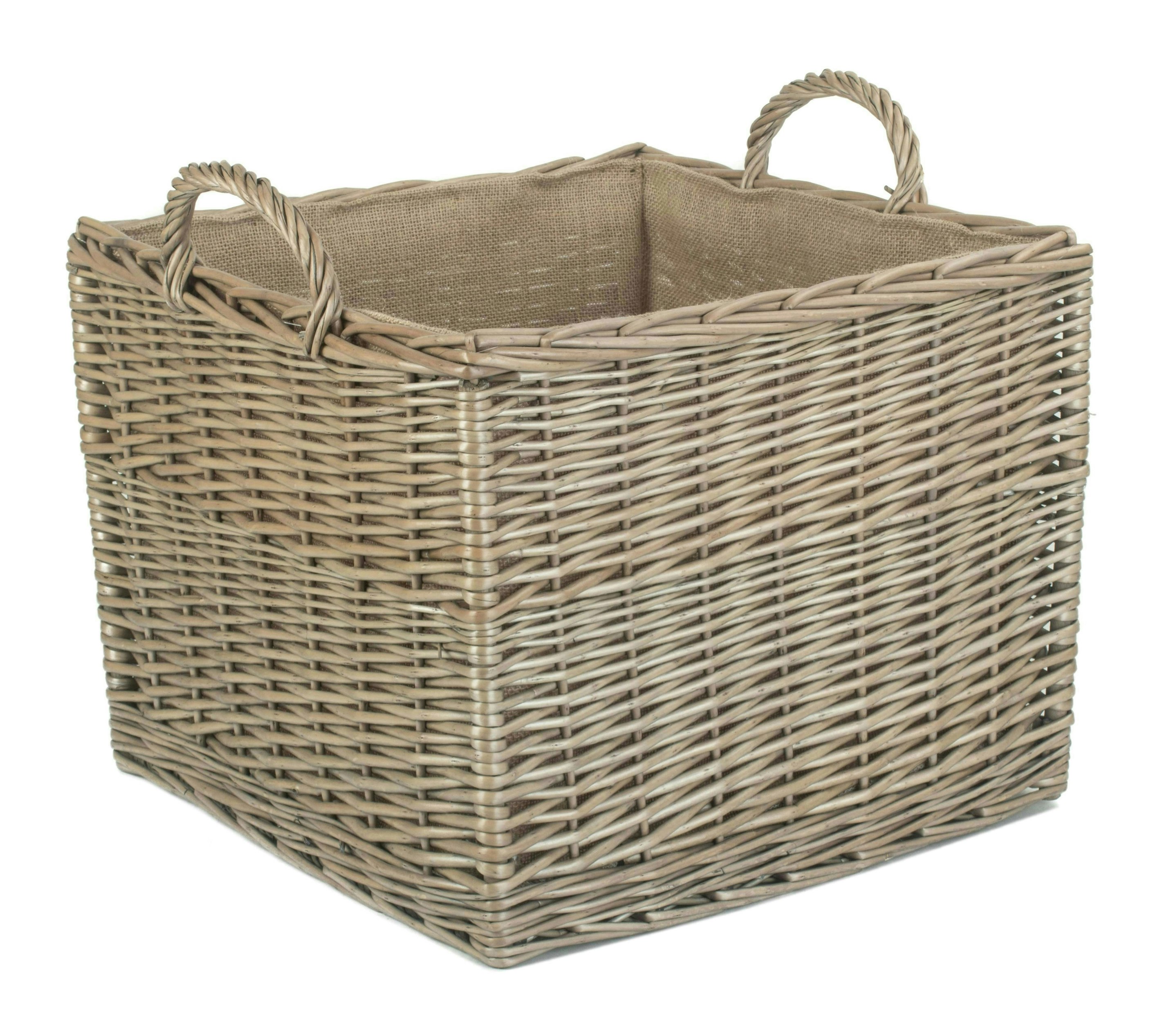 Red Hamper Red/Brown Hamper Antique Wash Square Hessian Lined Wicker Log Basket - Large