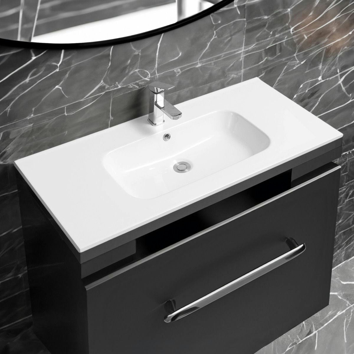 Rackhams White 4010 Ceramic 101Cm Thin-Edge Inset Basin With Oval Bowl - Ceramic - 101Cm