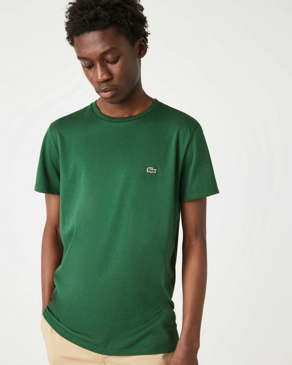 Lacoste Men's Green Crew Neck Pima Cotton Jersey T-Shirt - 132 - 132 - M