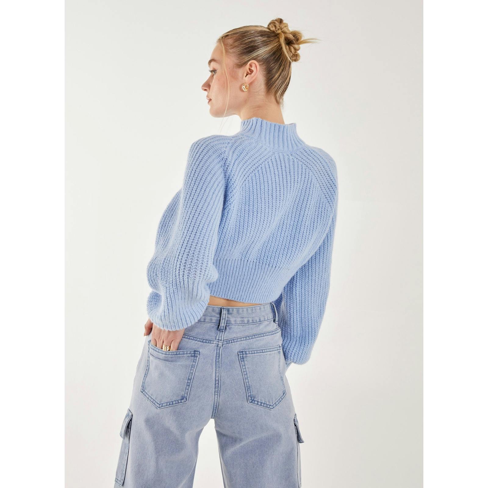 Pink Vanilla Pink/Blue Vanilla High Neck Knitted Jumper - M-L