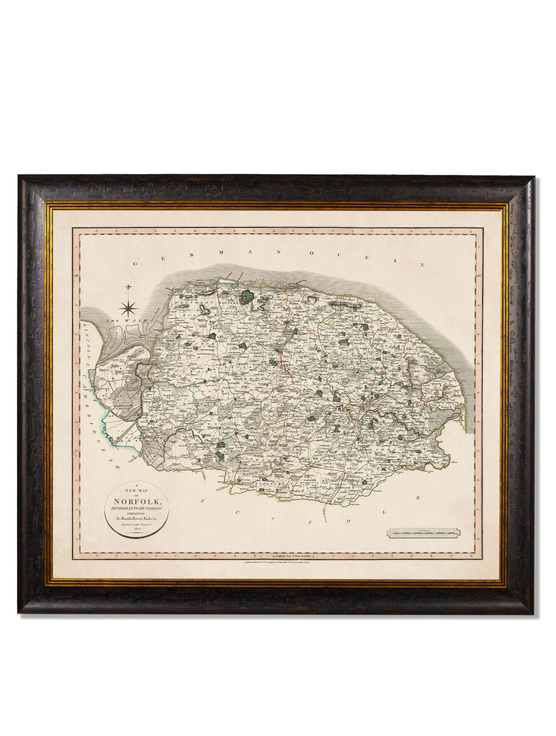 Rackhams Black C.1806 County Maps Of England - 84 X 70Cm - Norfolk