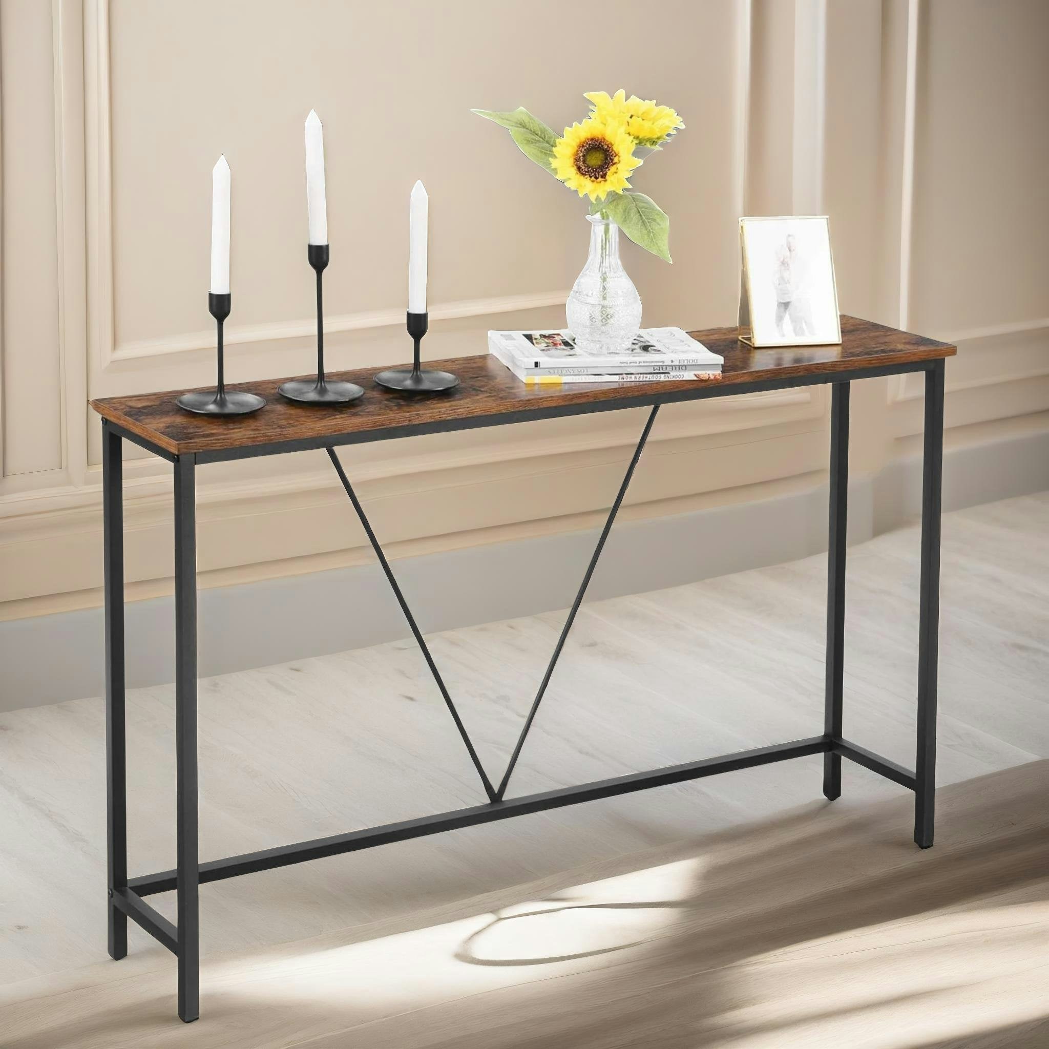 Rackhams Brown 120Cm Wide Industrial Console Hallway Table