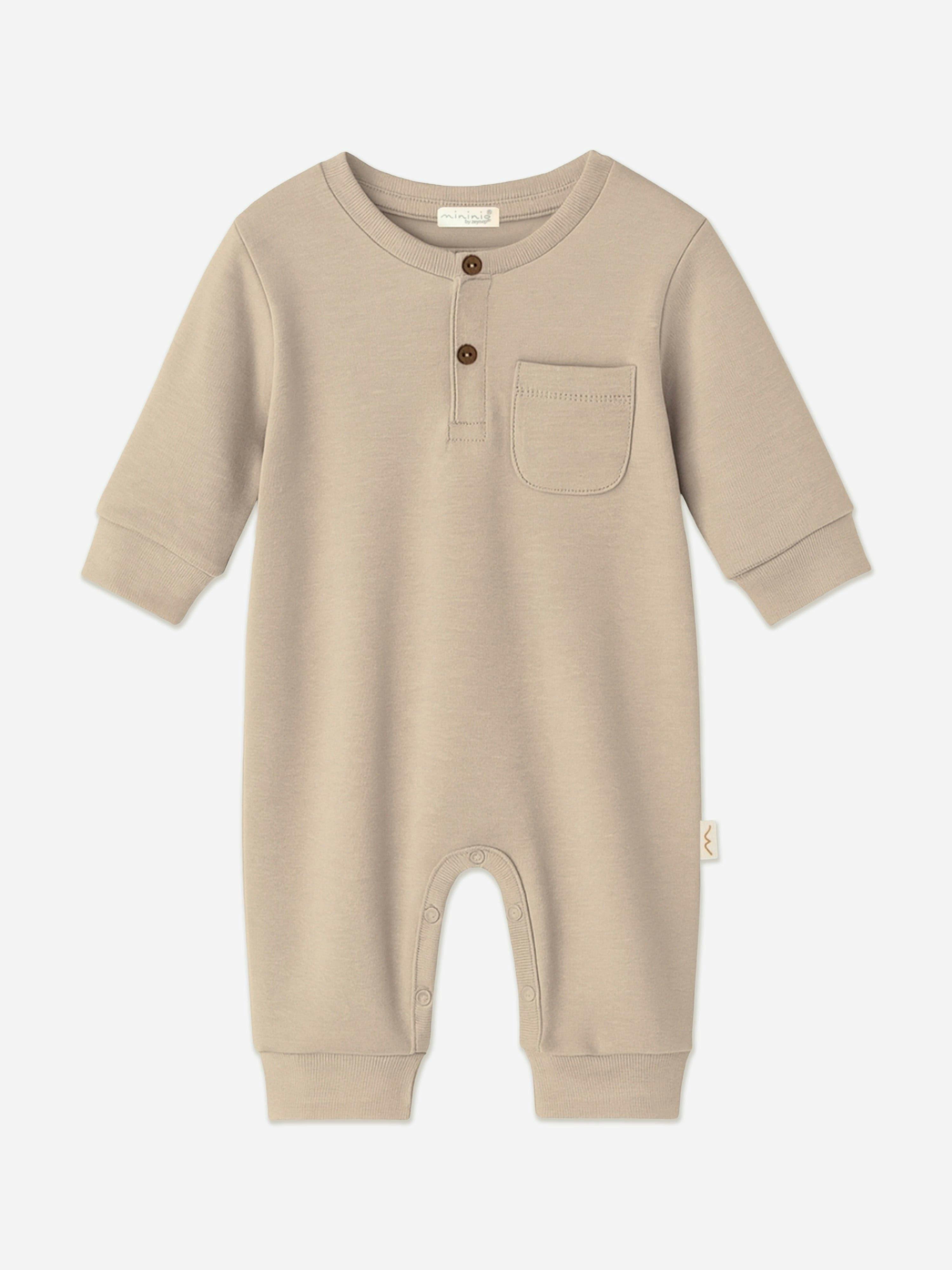 Mininio Unisex Infant Beige Baby Organic Cotton Romper In - 0 - 3 Mths