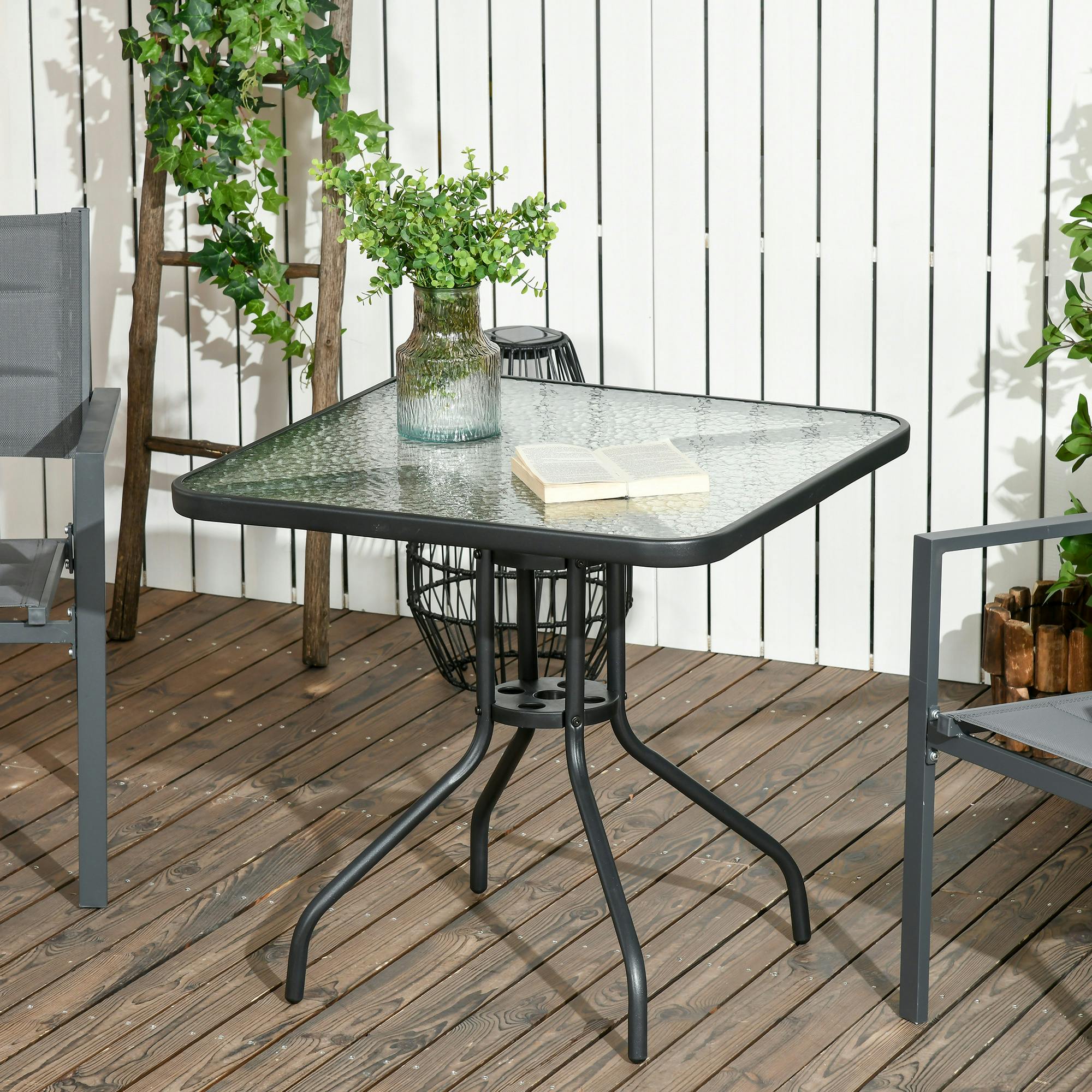 Photos - Garden Furniture Outsunny Rackhams Square Patio Table, Glass Top Garden Dining Table 76 x 76cm 