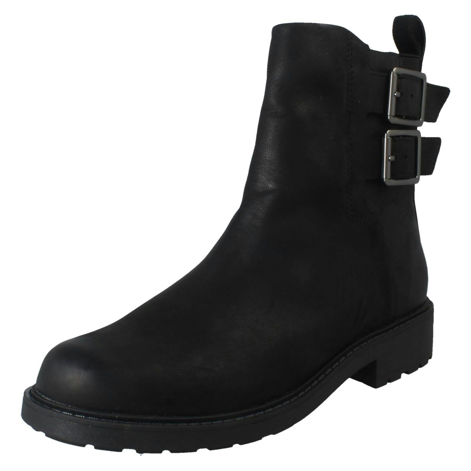 Clarks Women's Black Buckle Detailed Zip Fastening Leather Ankle Boots Orinoco2 Bay - Uk 5