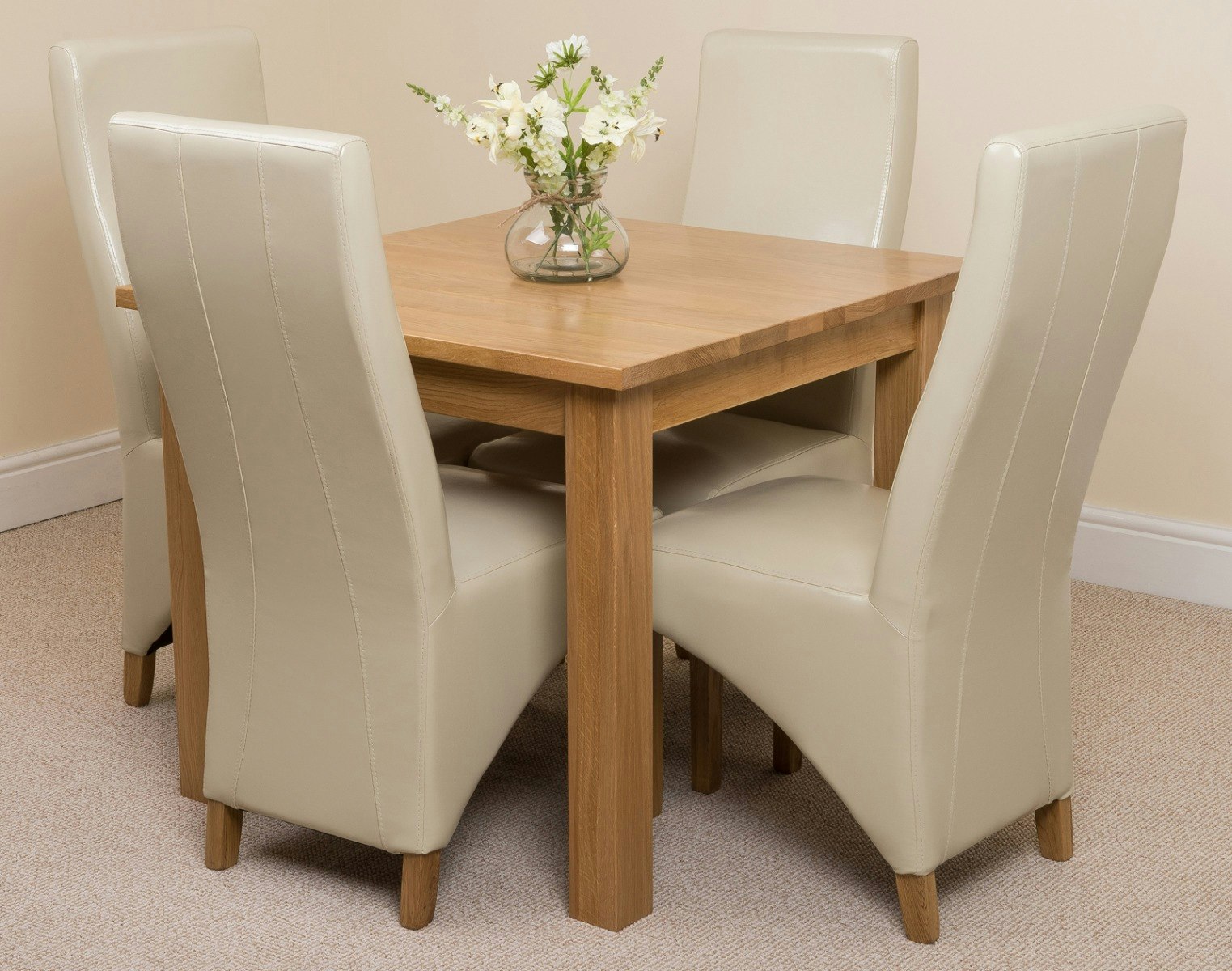 Thats Furniture Oslo 90 X 90 Cm Oak Small Dining Table And 4 Lola Leather Chairs - Cream - Image 2
