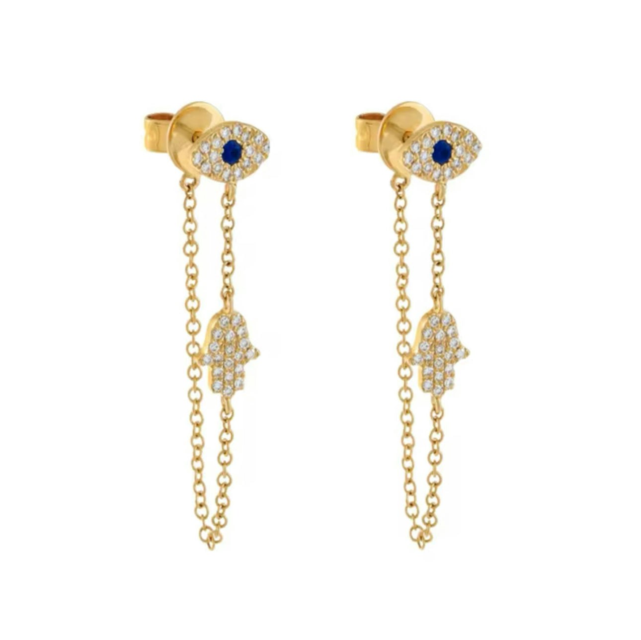 Luxe Tones Gold/Silver/Blue Indrina Jewelled Evil Eye Charm Chain Loop Earrings