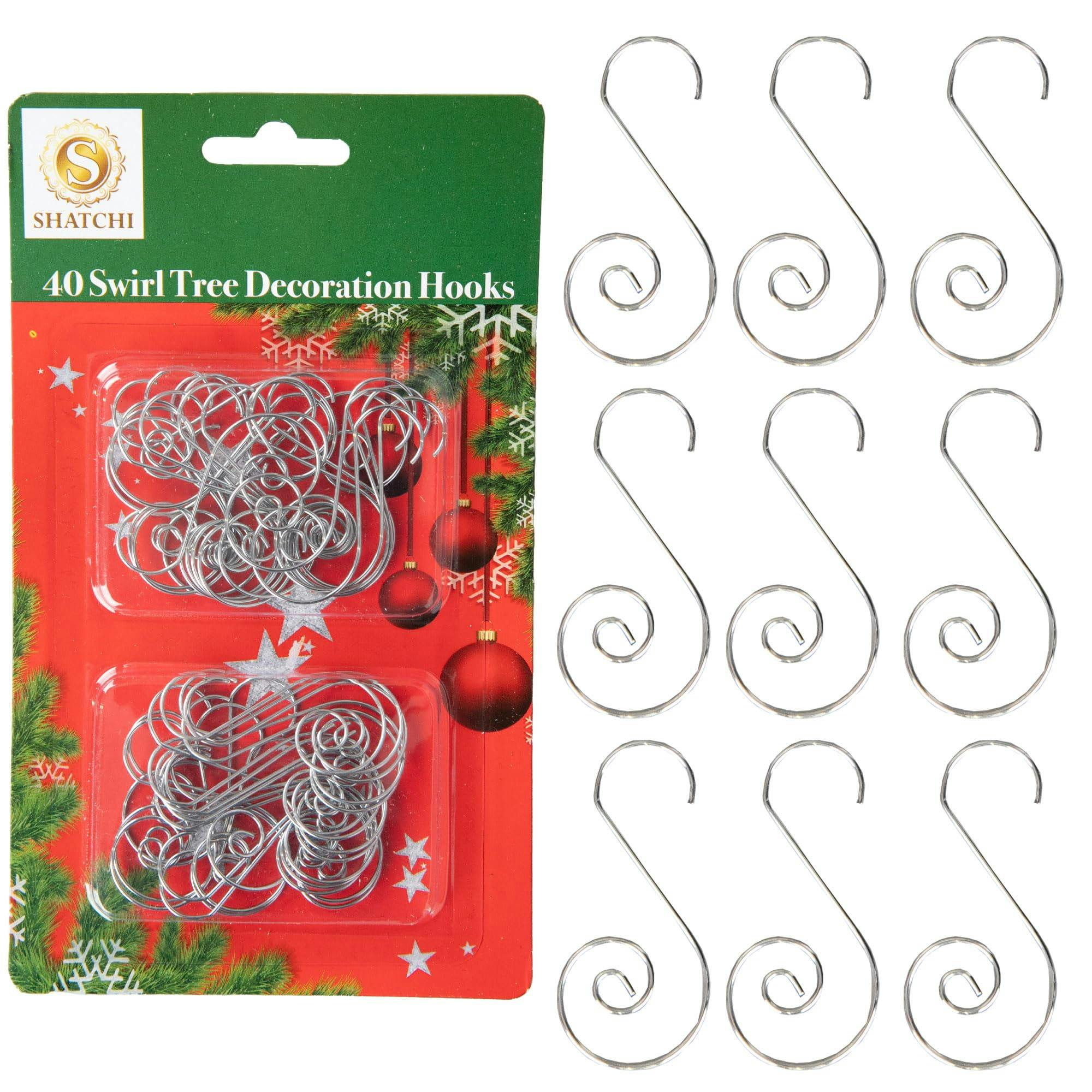 Shatchi Silver 40Pcs Swirl Tree Decoration Hooks For Secure, Reusable Festive Ornament Hanging
